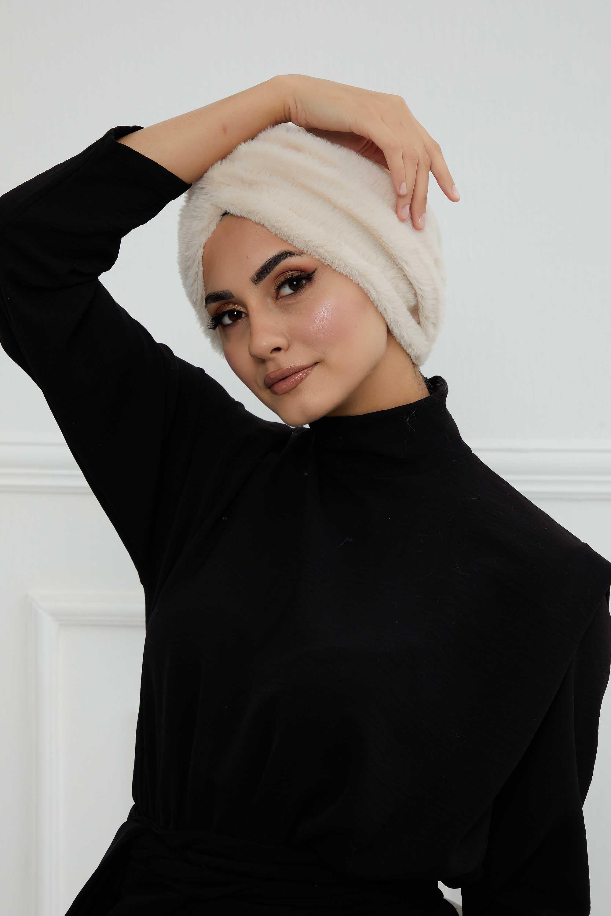 Peluş Yumaşak Dokulu Tesettür Bone,B-9PD