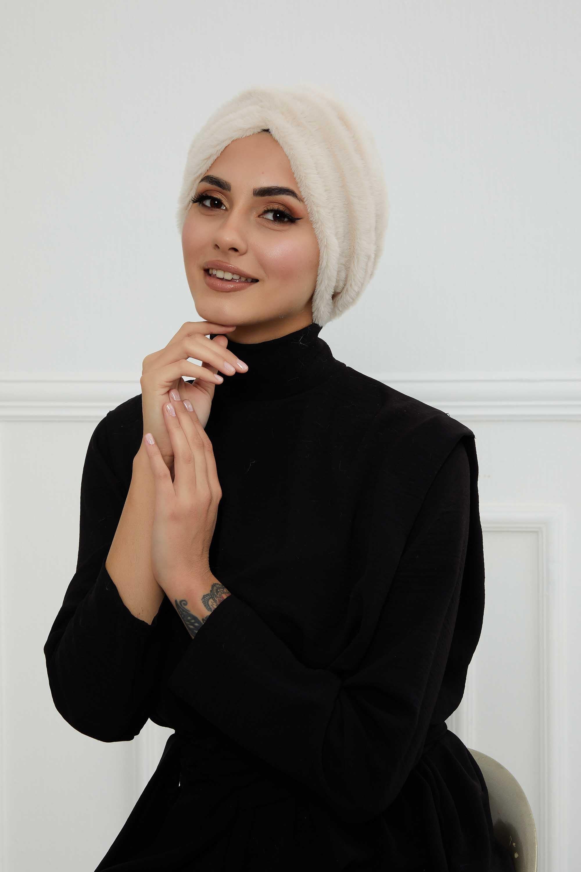 Peluş Yumaşak Dokulu Tesettür Bone,B-9PD