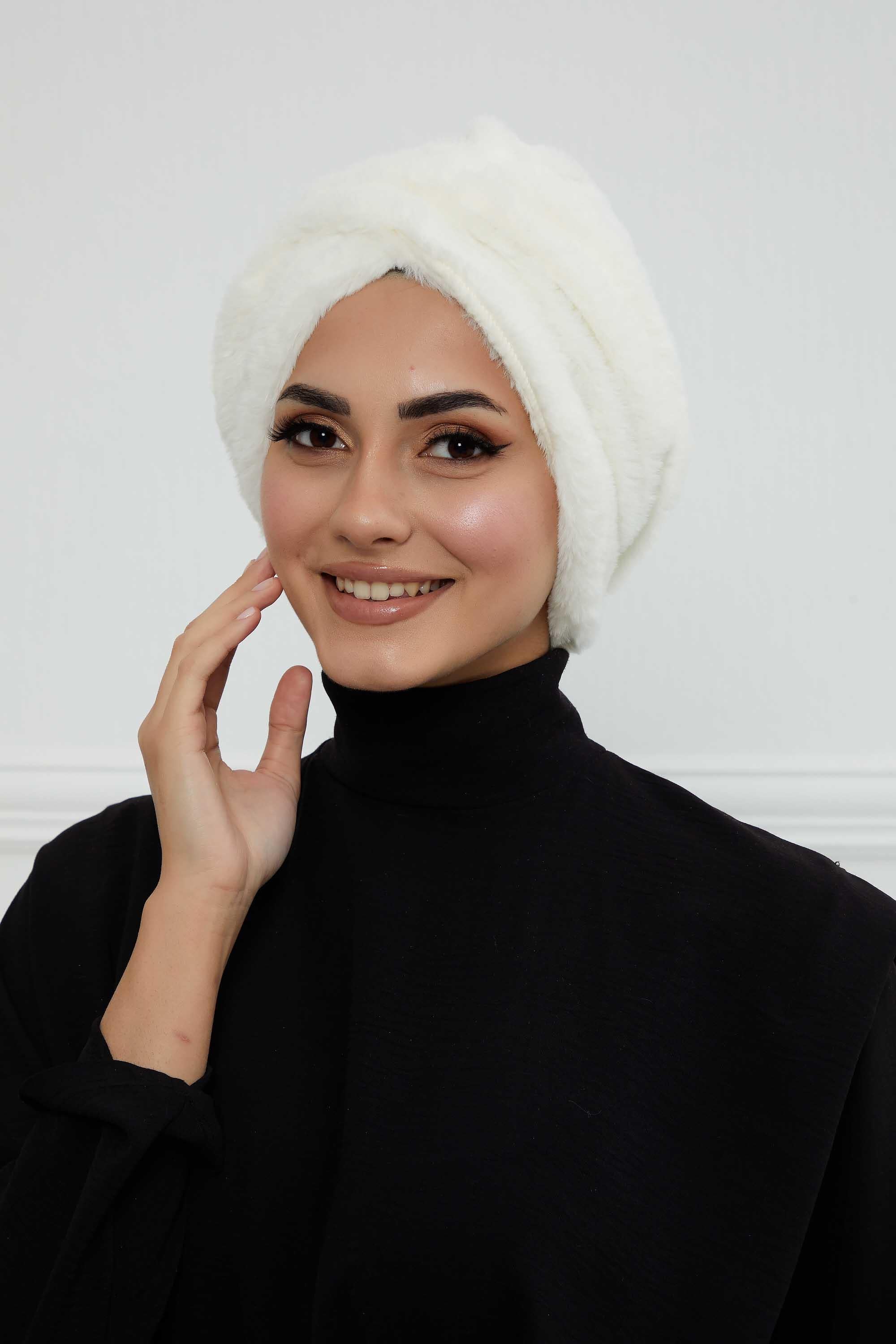 Peluş Yumaşak Dokulu Tesettür Bone,B-9PD