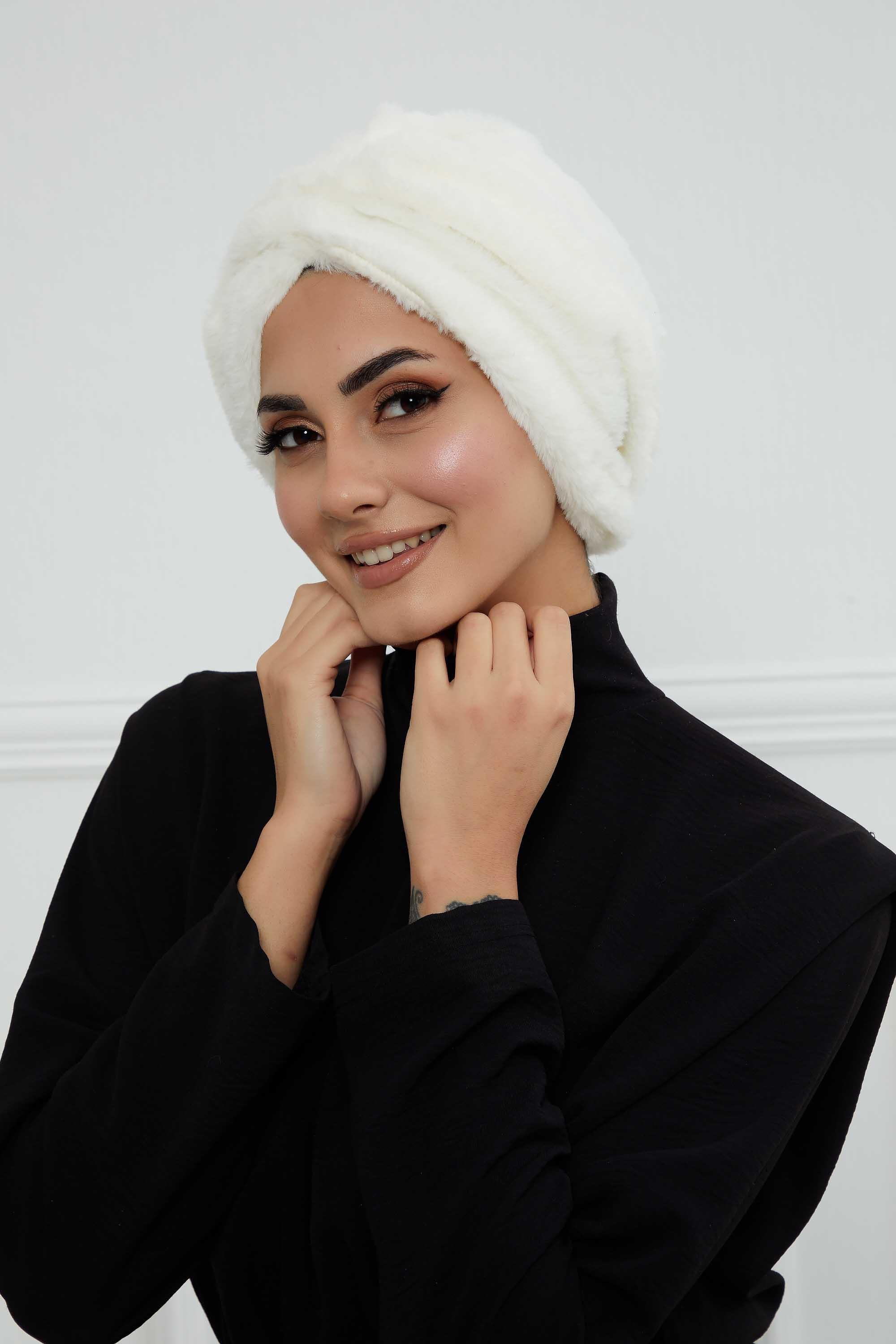 Peluş Yumaşak Dokulu Tesettür Bone,B-9PD