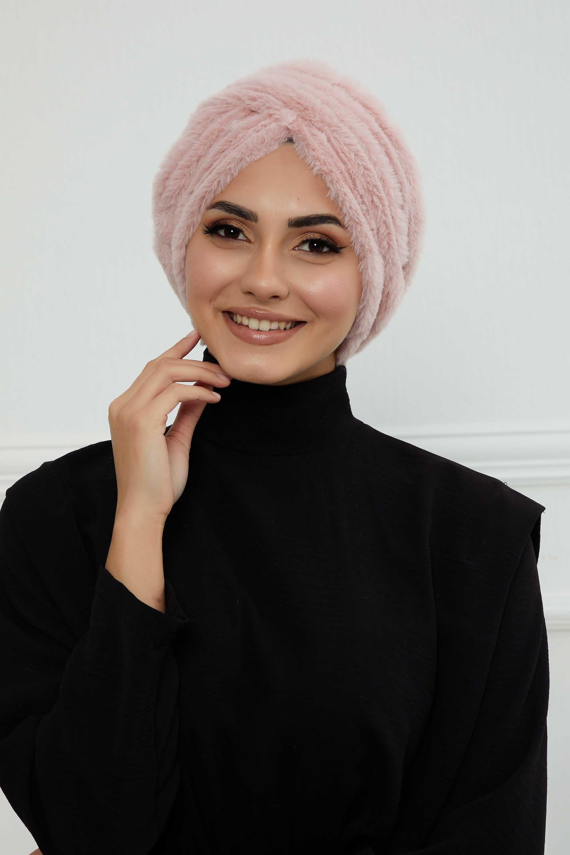 Peluş Yumaşak Dokulu Tesettür Bone,B-9PD