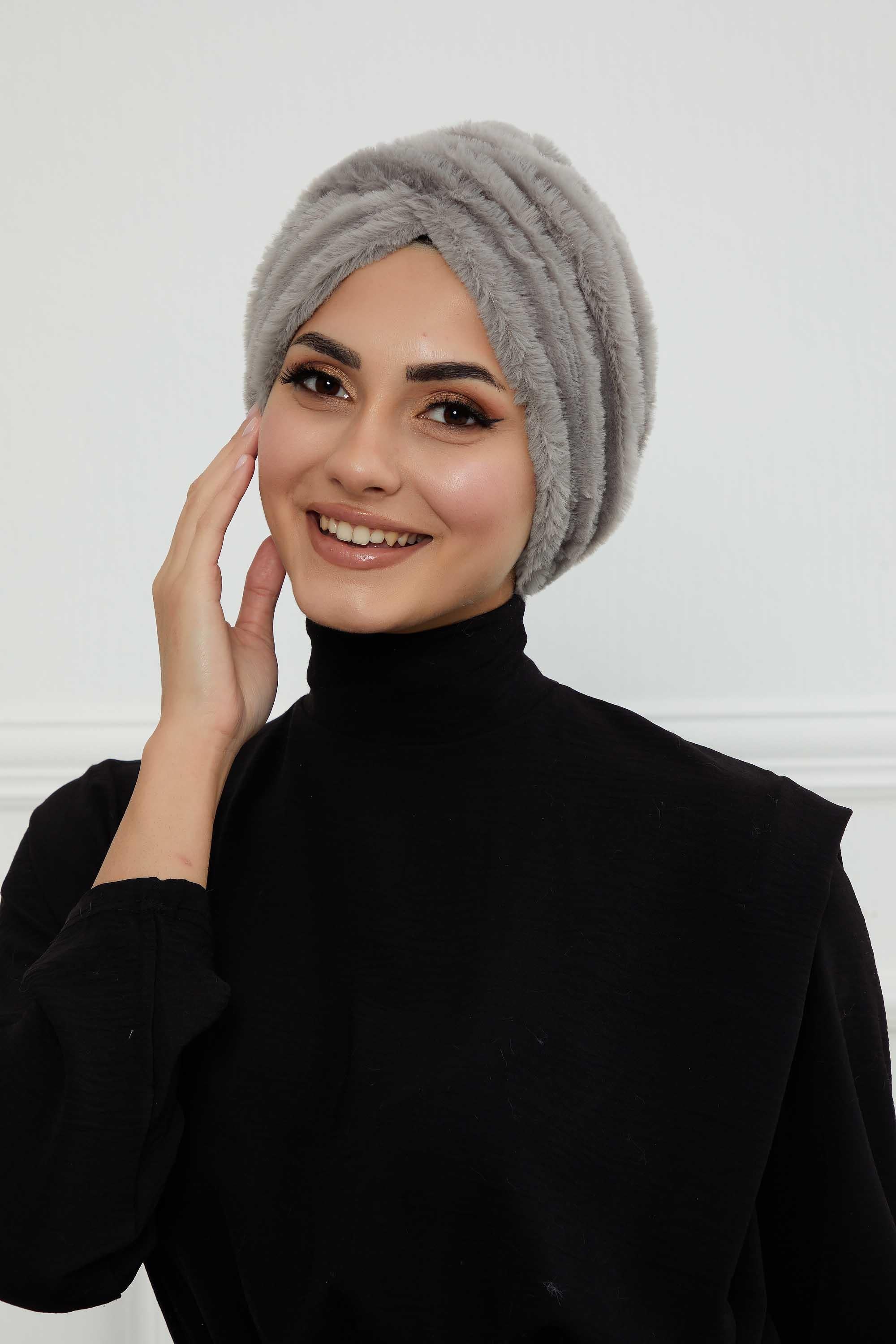 Peluş Yumaşak Dokulu Tesettür Bone,B-9PD