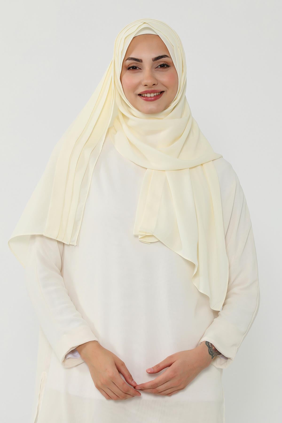 Penye İç Boneli Pileli Krep Şal,PS-47