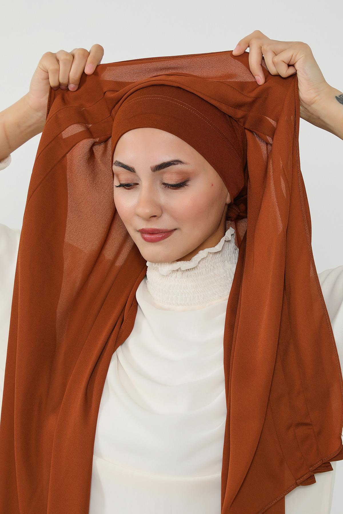 Penye İç Boneli Pileli Krep Şal,PS-47