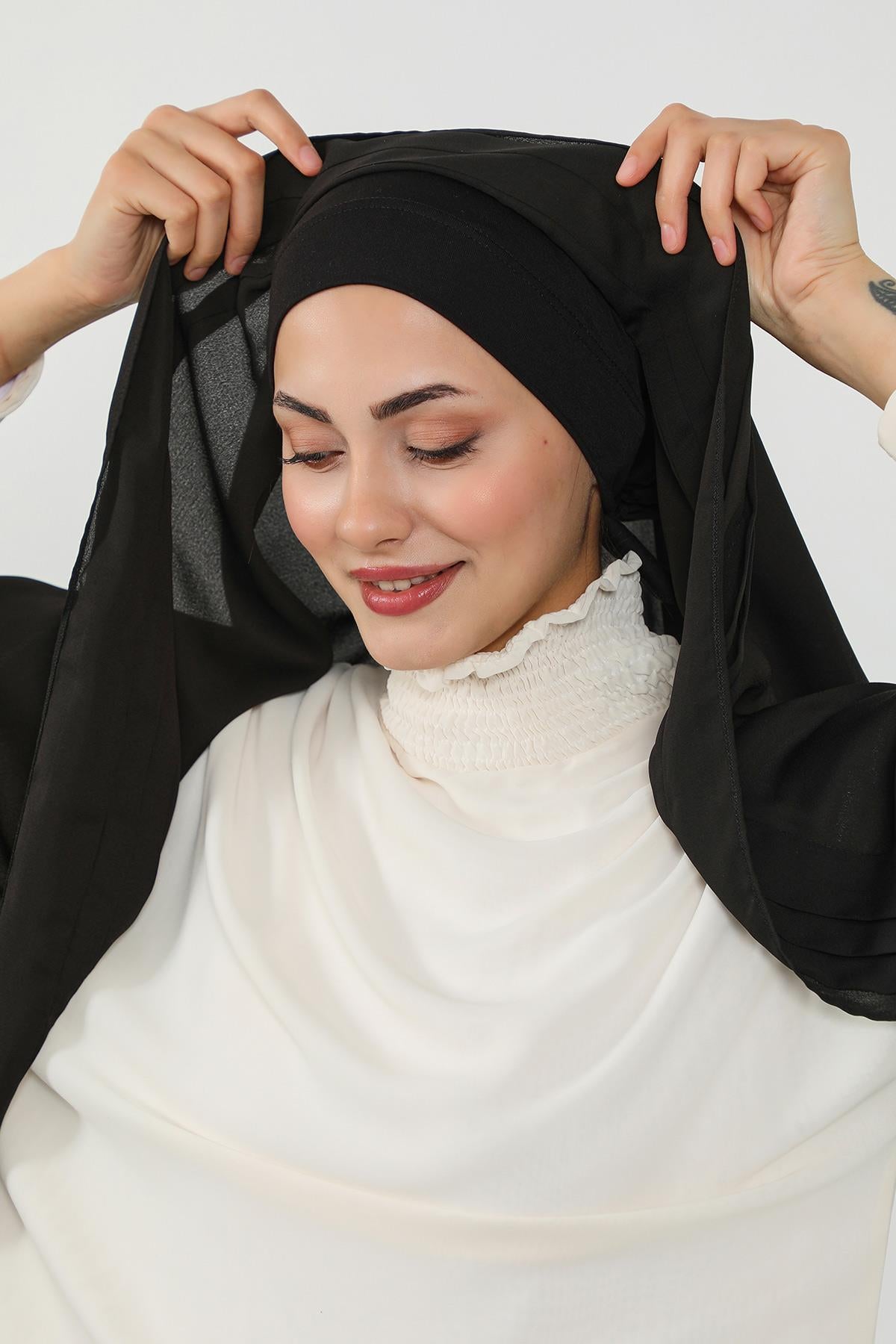 Penye İç Boneli Pileli Krep Şal,PS-47