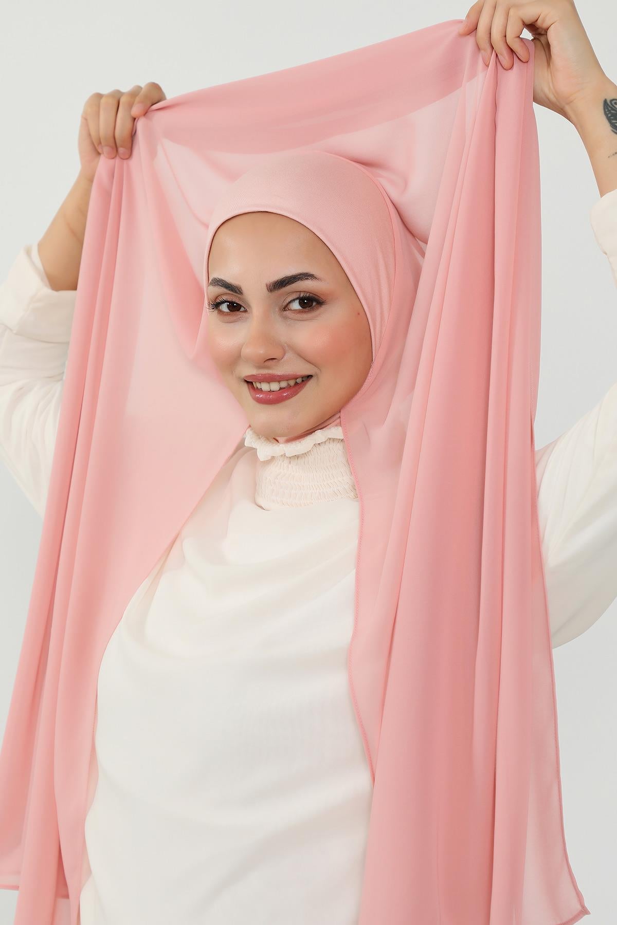 Tesettür Boneli Kullanımı Rahat Pratik Şifon Şal,PS-53