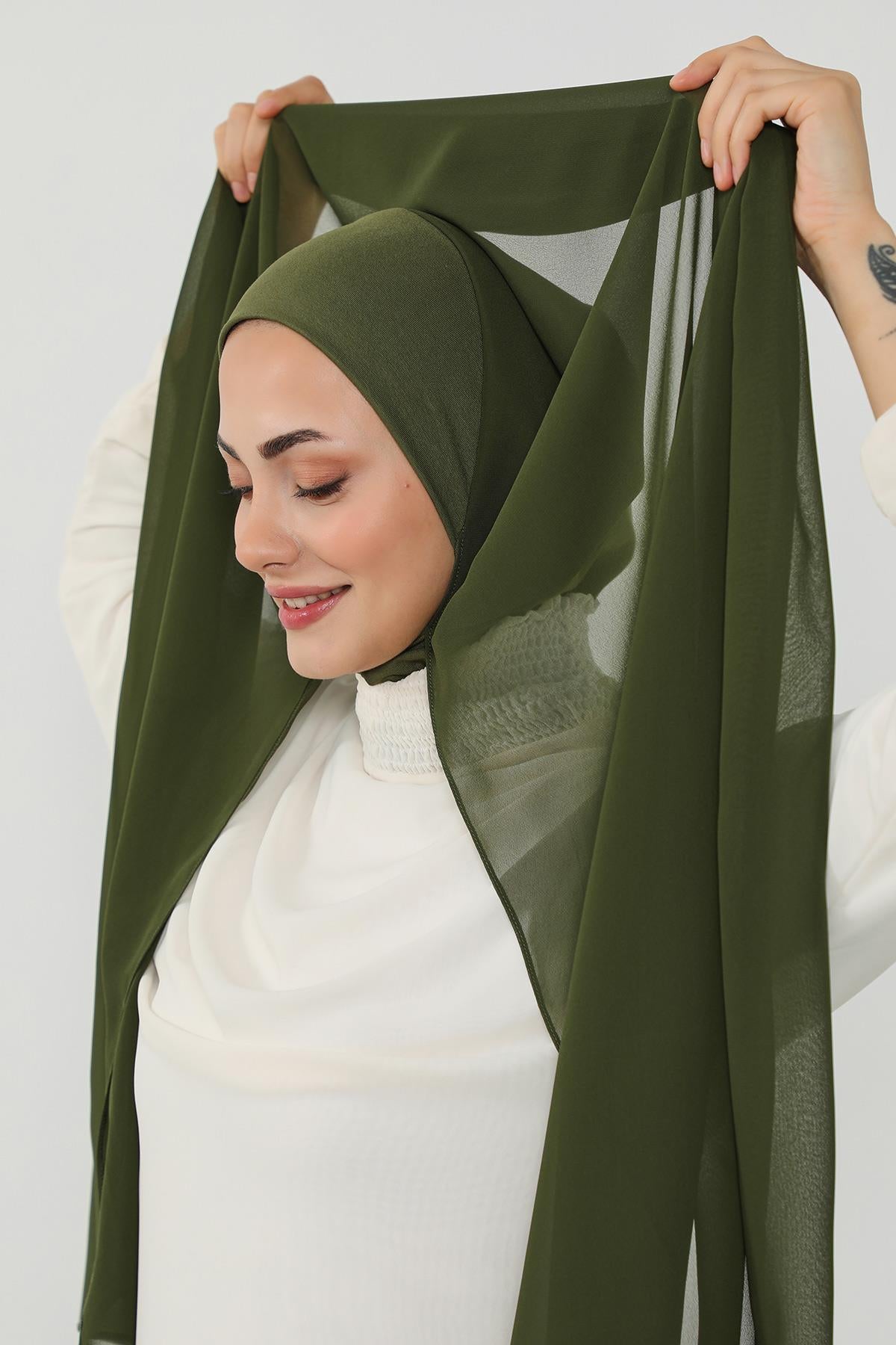 Tesettür Boneli Kullanımı Rahat Pratik Şifon Şal,PS-53