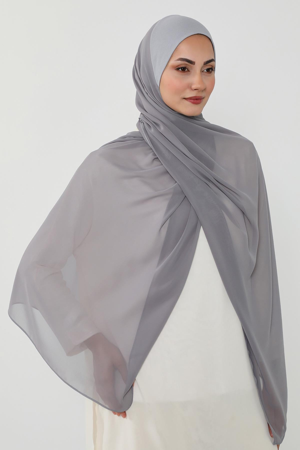 Tesettür Boneli Kullanımı Rahat Pratik Şifon Şal,PS-53