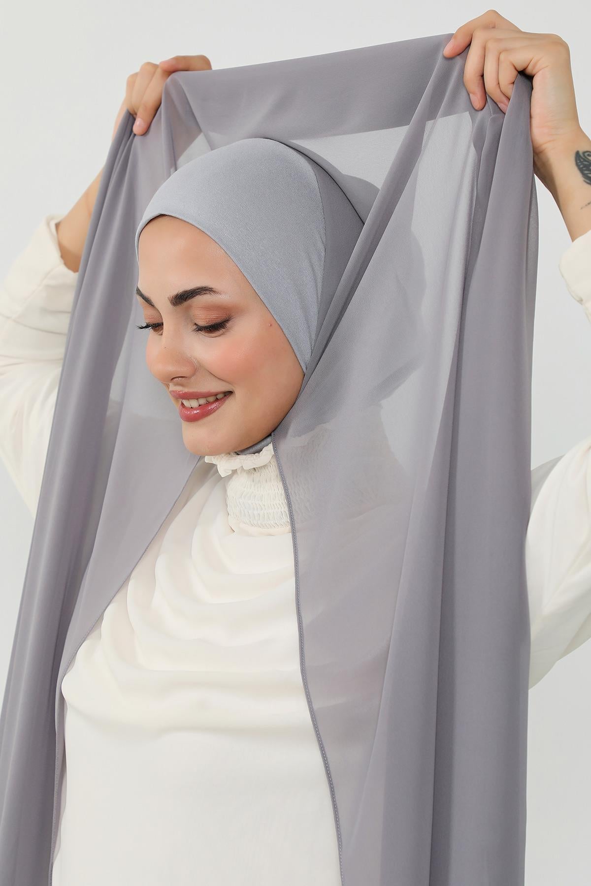 Tesettür Boneli Kullanımı Rahat Pratik Şifon Şal,PS-53