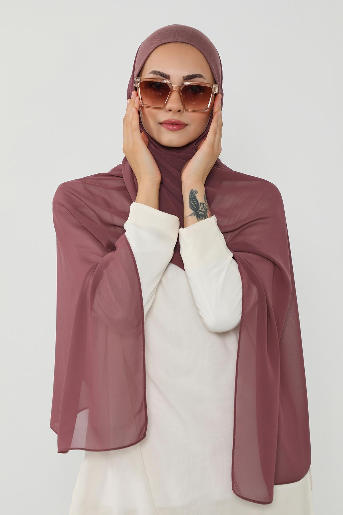 Tesettür Boneli Kullanımı Rahat Pratik Şifon Şal,PS-53