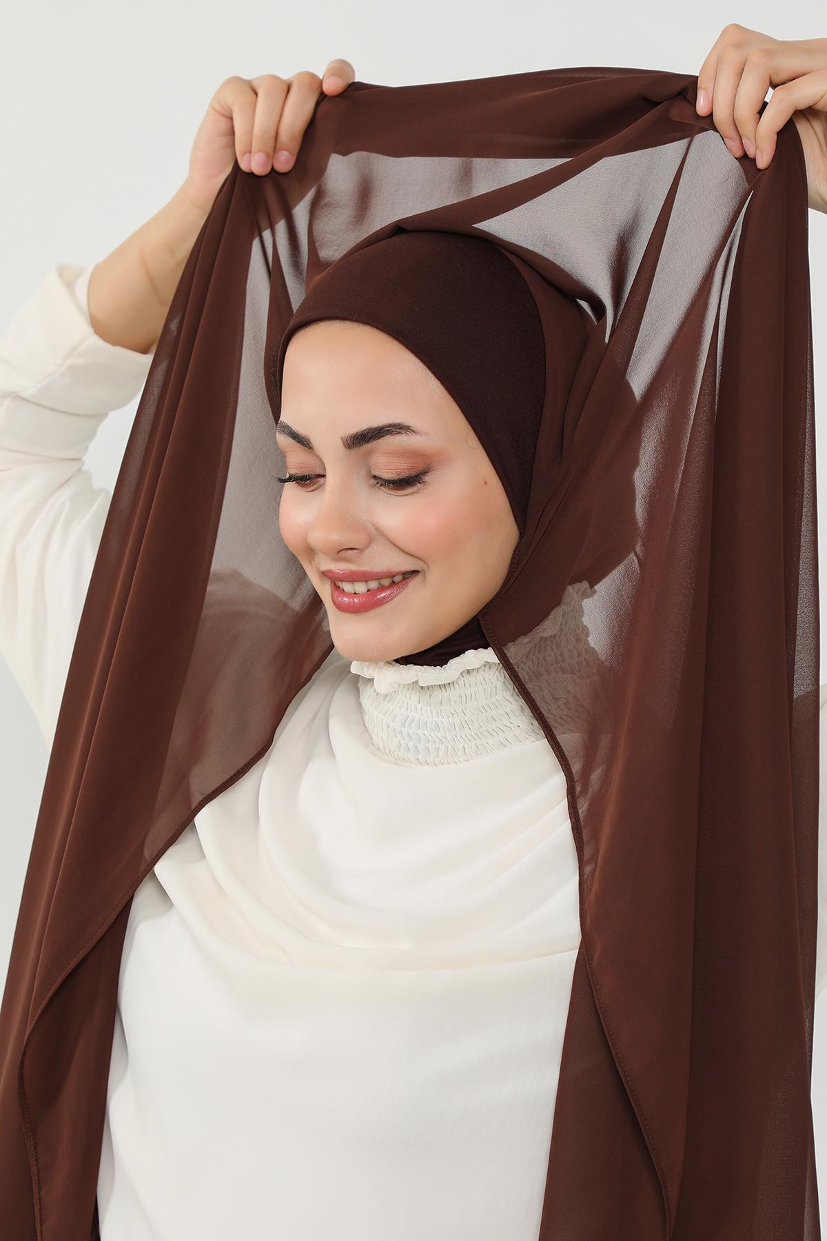 Tesettür Boneli Kullanımı Rahat Pratik Şifon Şal,PS-53