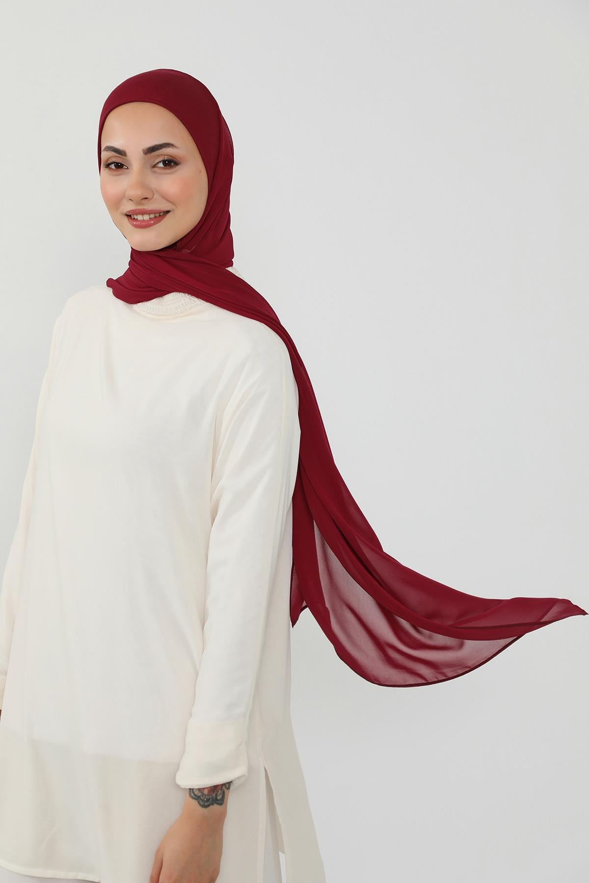 Tesettür Boneli Kullanımı Rahat Pratik Şifon Şal,PS-53