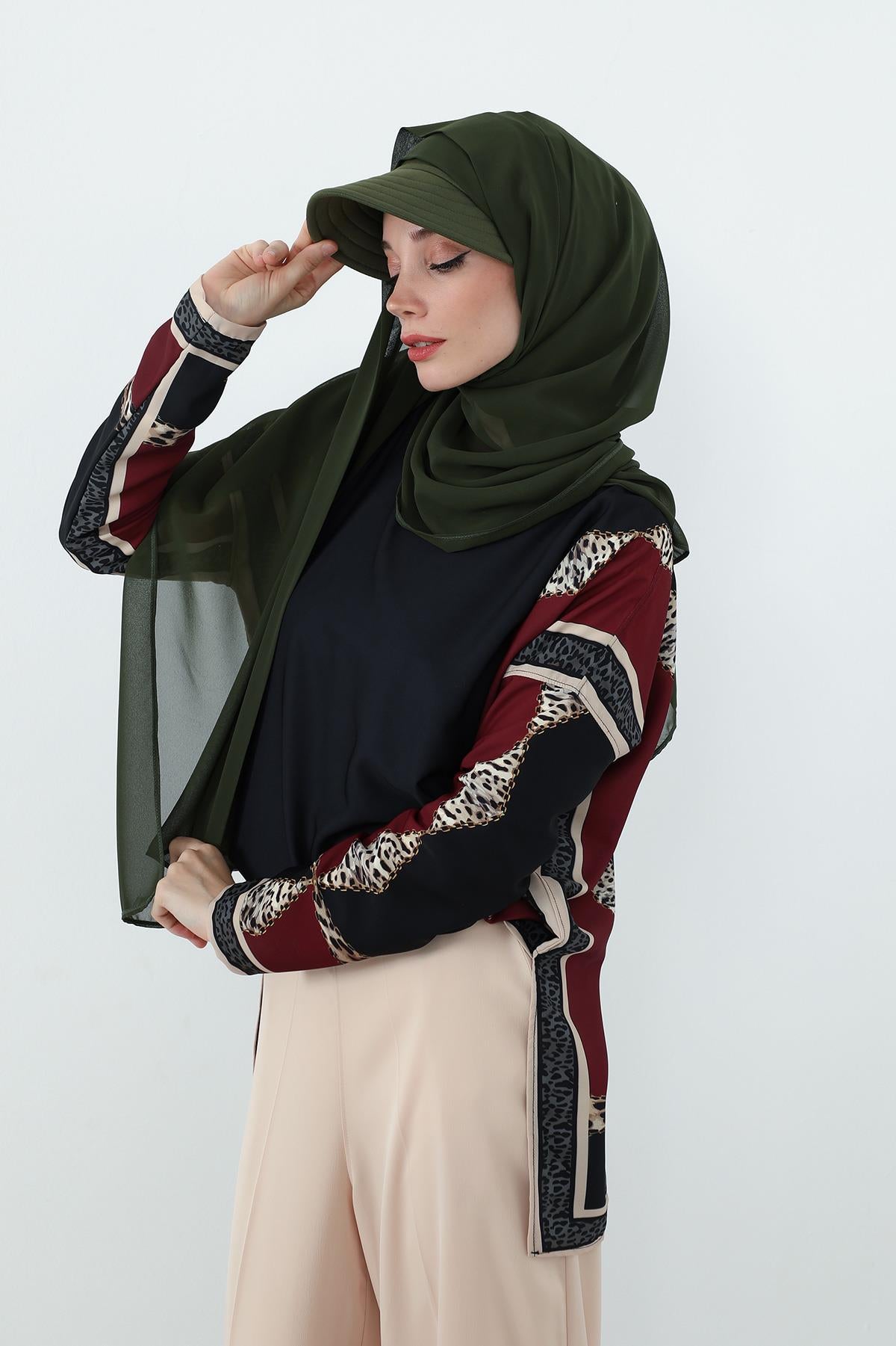 Penye Siperlikli Boneli Pratik Şifon Şal,SS-3