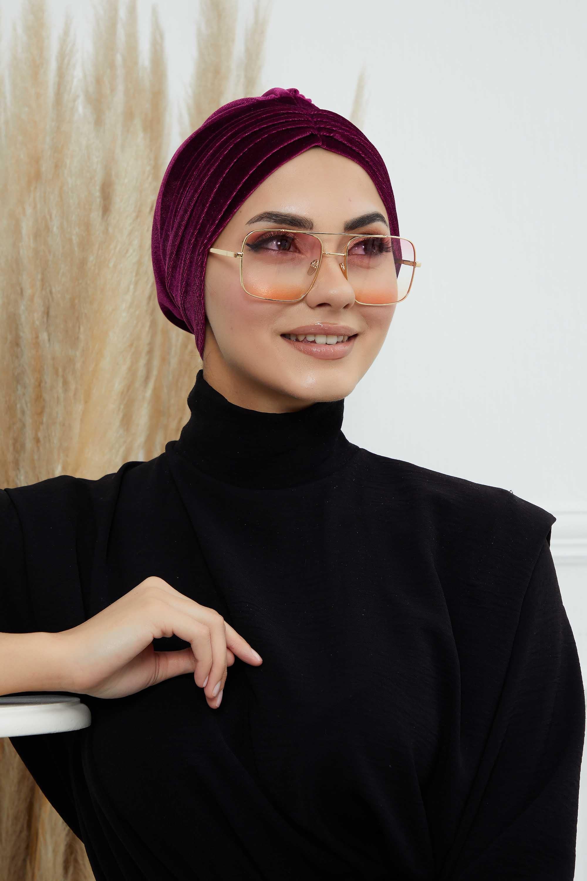 Pileli Kadife Tesettür Bone,B-13K