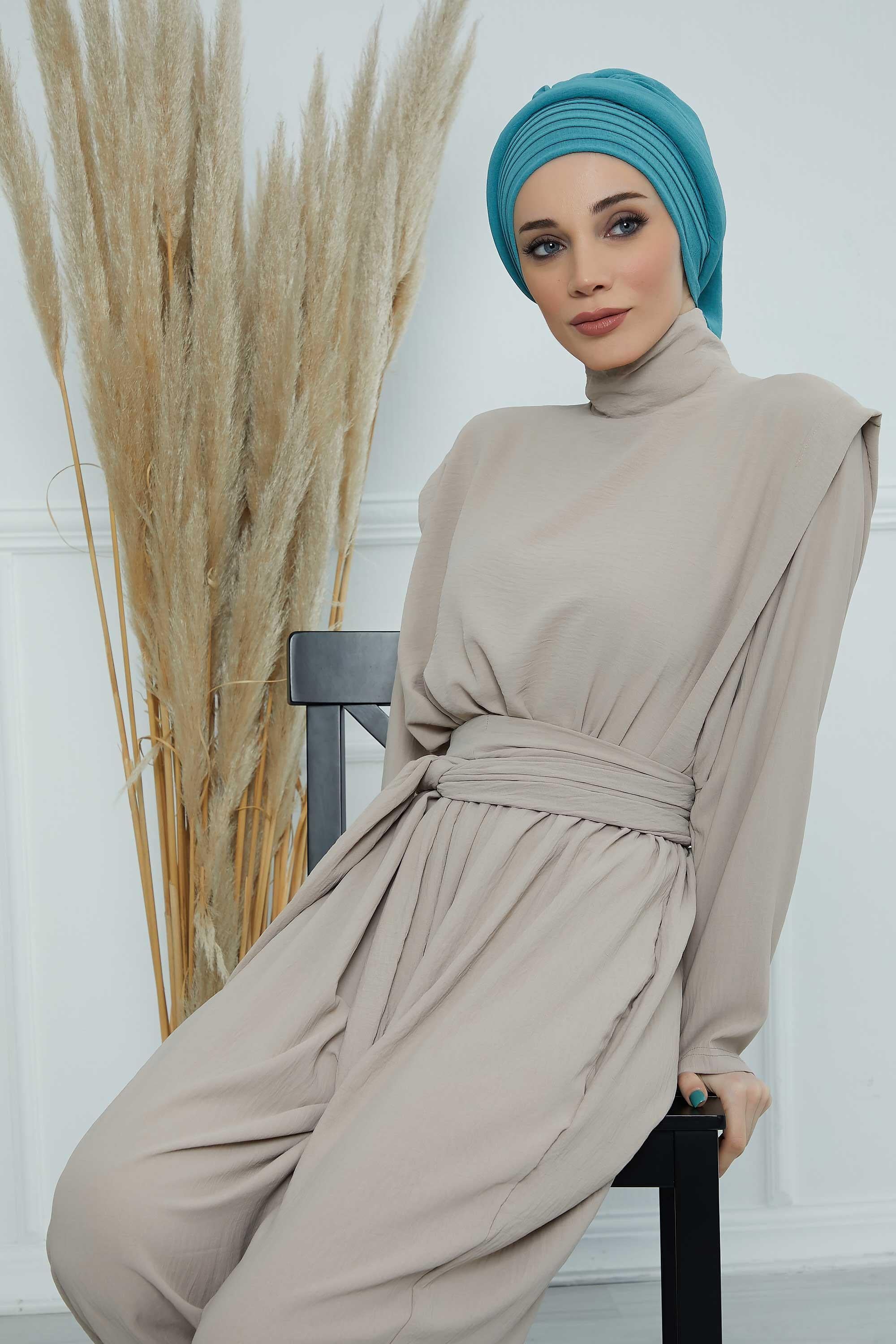 Pileli Tasarım Hazır Türban,HT-108A