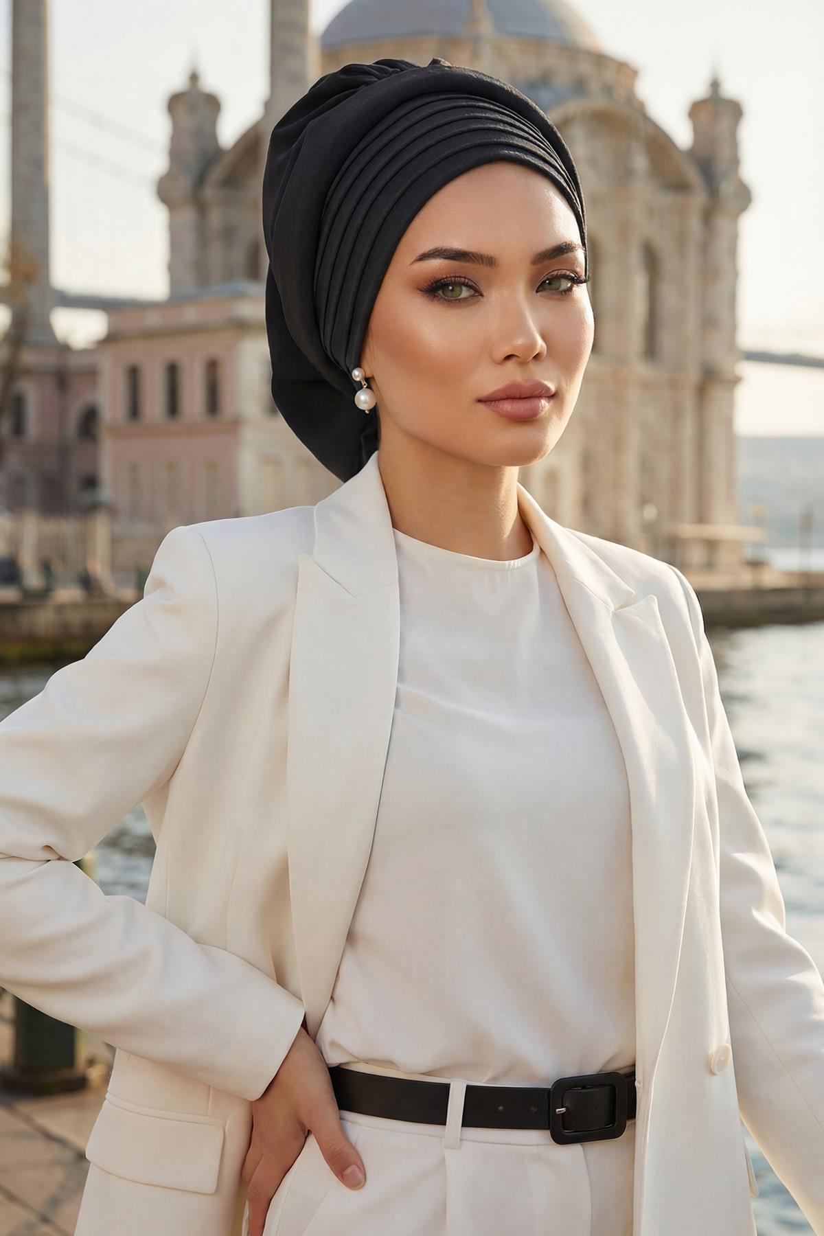 Pileli Tasarım Hazır Türban,HT-108A