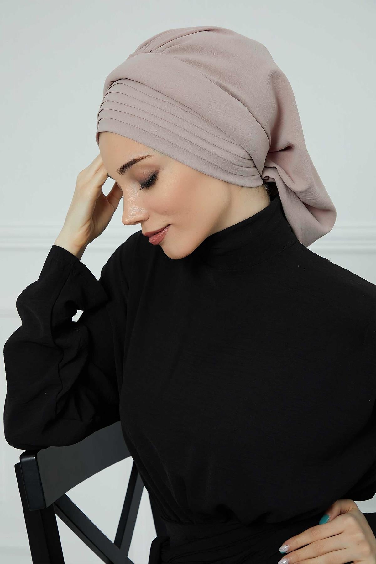 Pileli Tasarım Hazır Türban,HT-108A