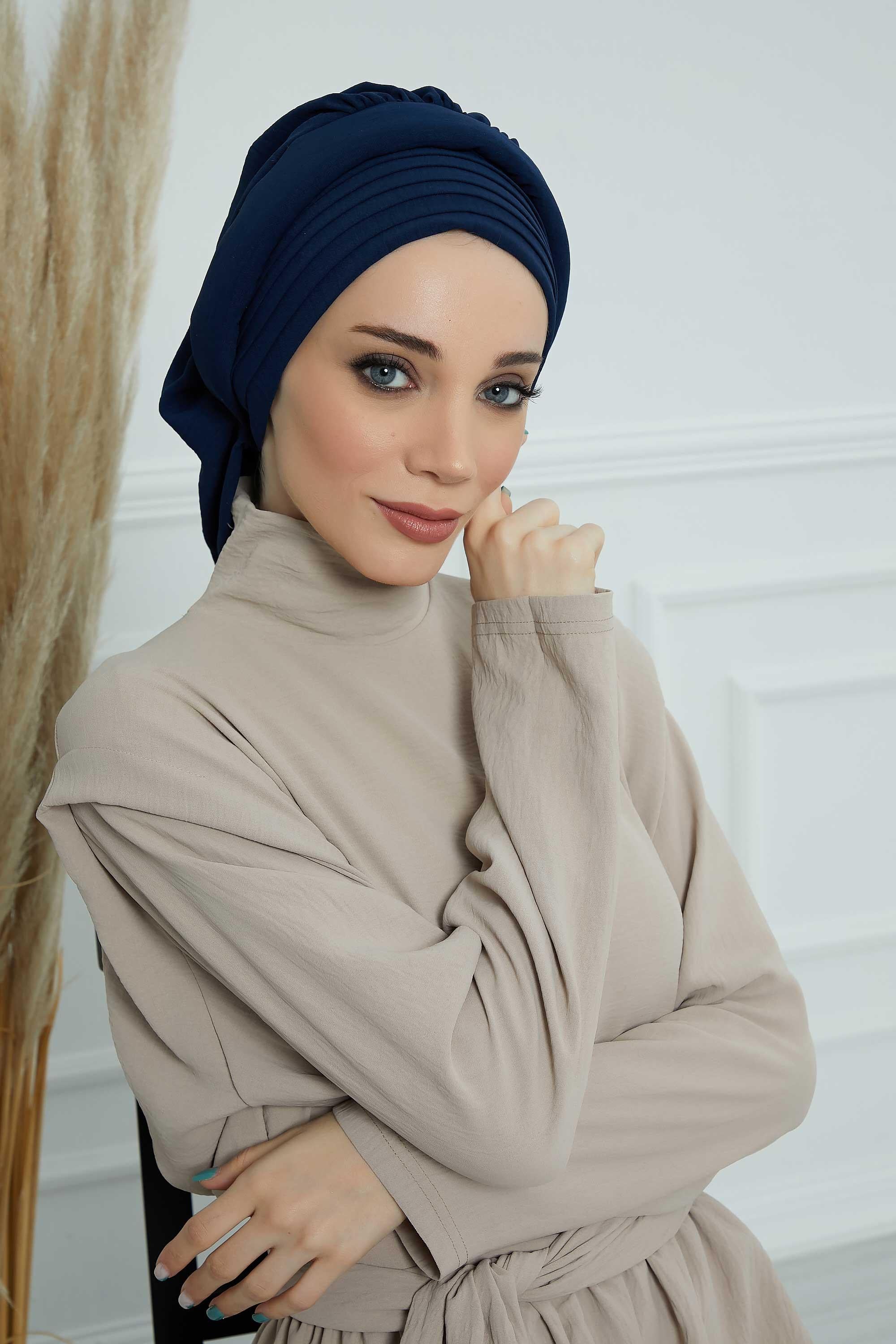 Pileli Tasarım Hazır Türban,HT-108A
