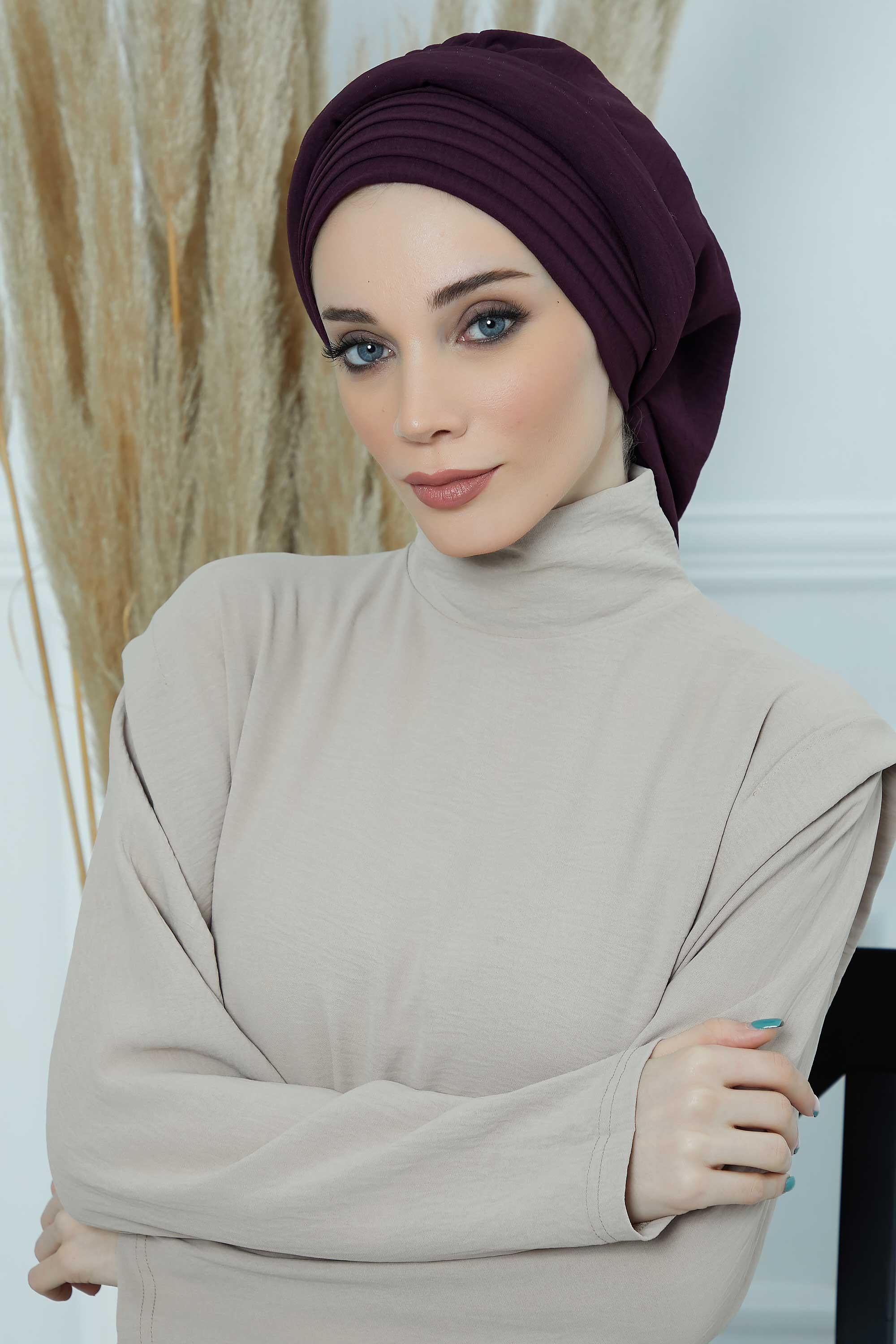 Pileli Tasarım Hazır Türban,HT-108A