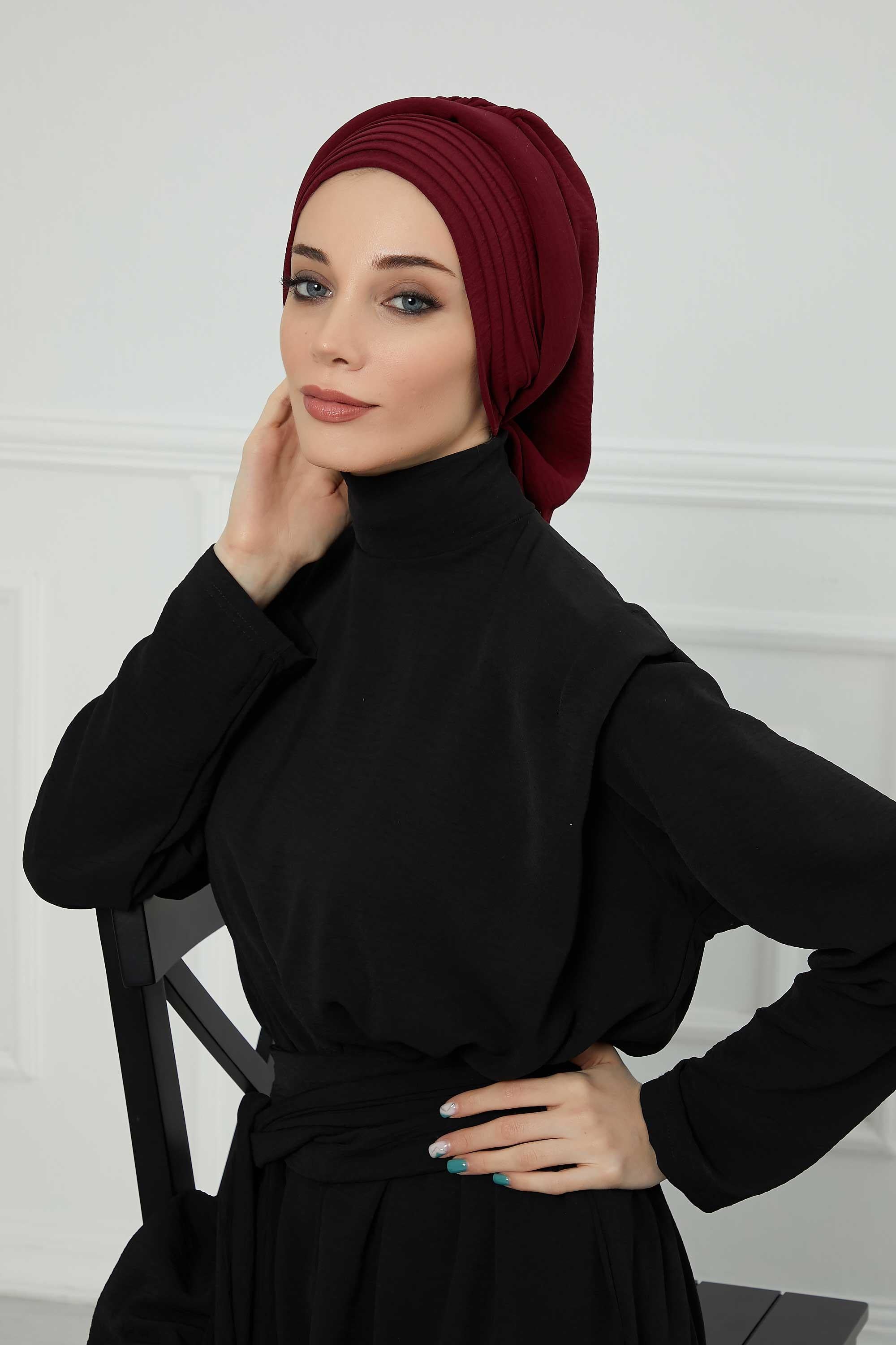 Pileli Tasarım Hazır Türban,HT-108A