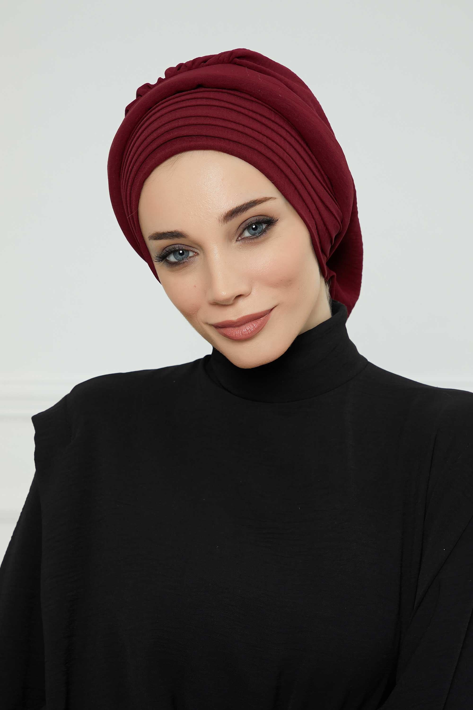 Pileli Tasarım Hazır Türban,HT-108A