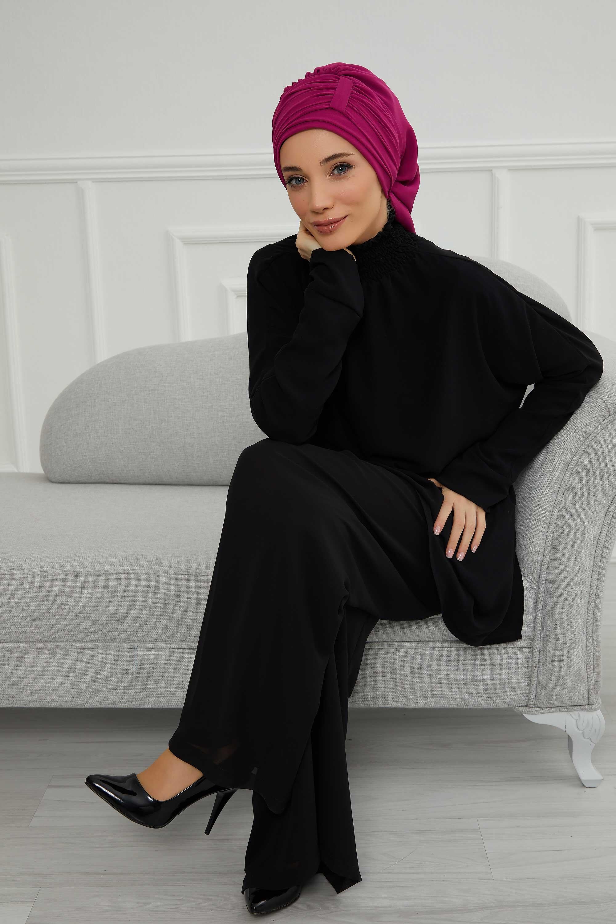 Pileli Tasarım Şifon Hazır Türban,HT-107,HT-107