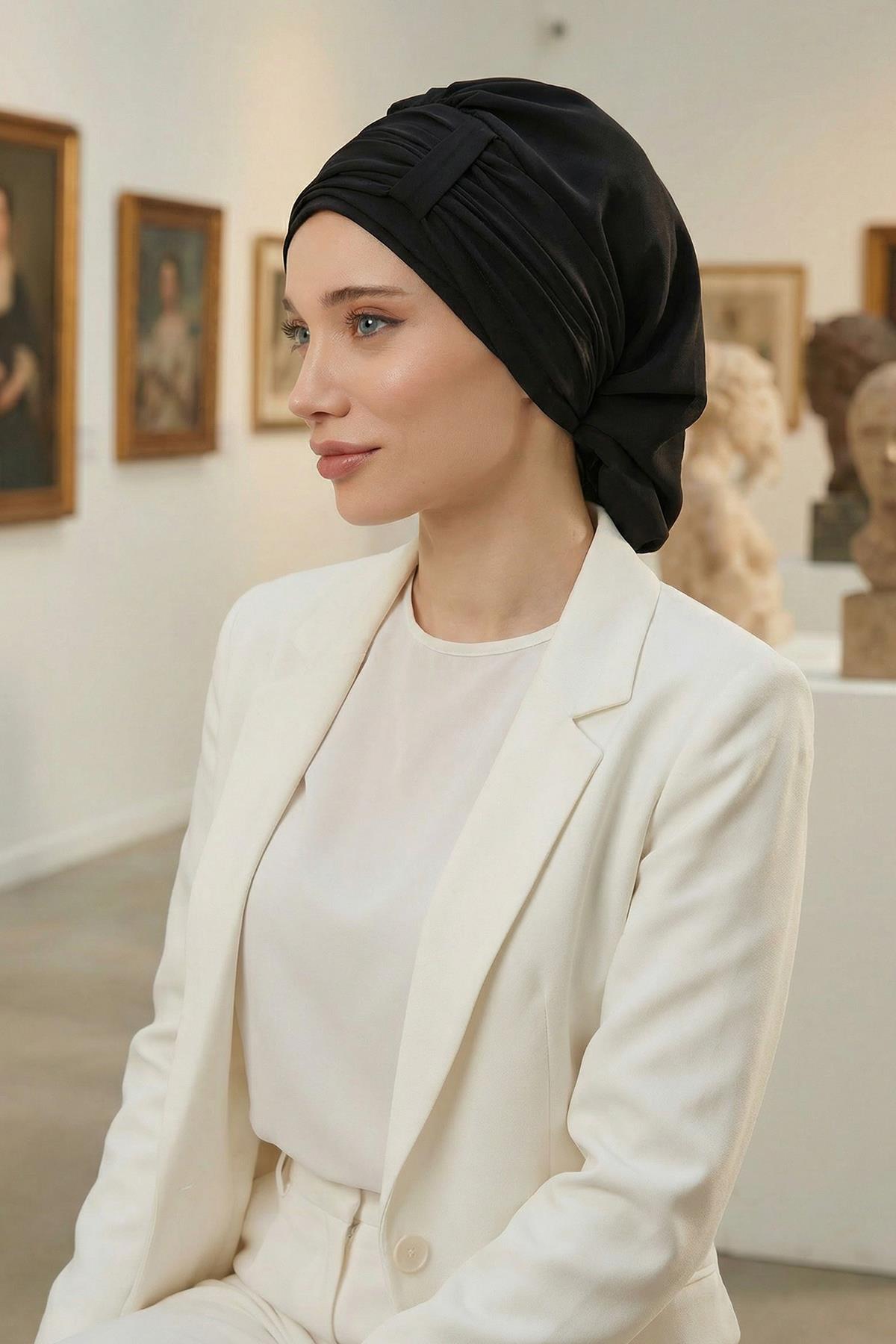 Pileli Tasarım Şifon Hazır Türban,HT-107,HT-107