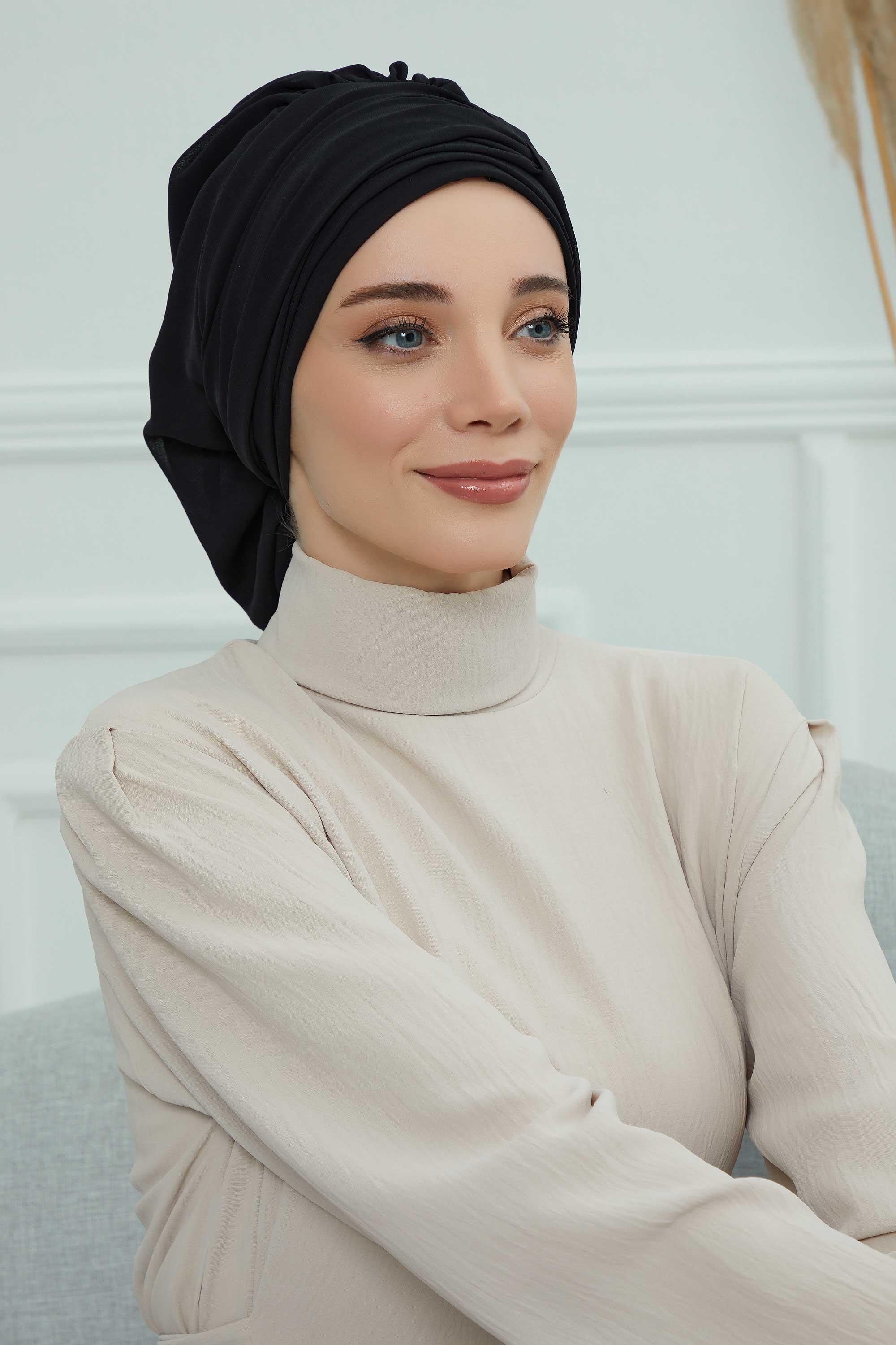 Pileli Tasarım Şifon Hazır Türban,HT-107,HT-107