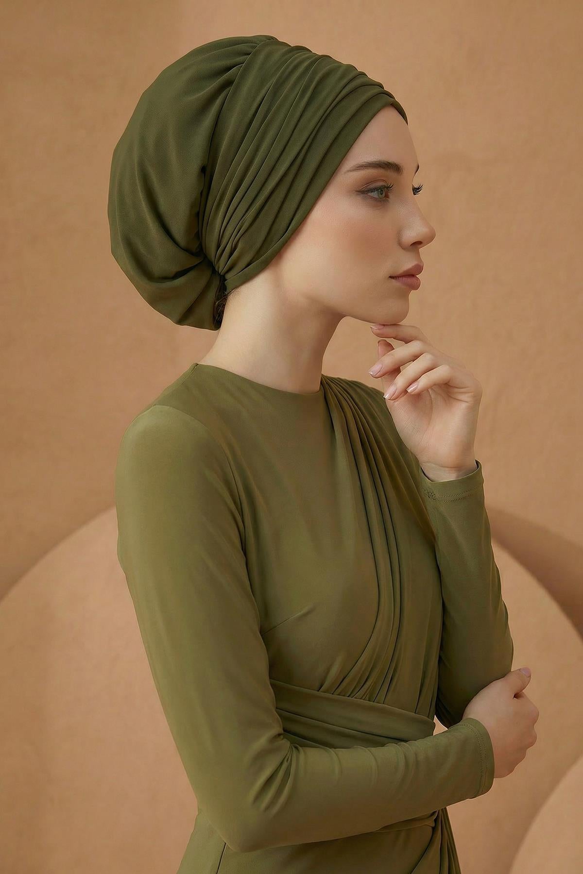 Pileli Tasarım Şifon Hazır Türban,HT-107,HT-107