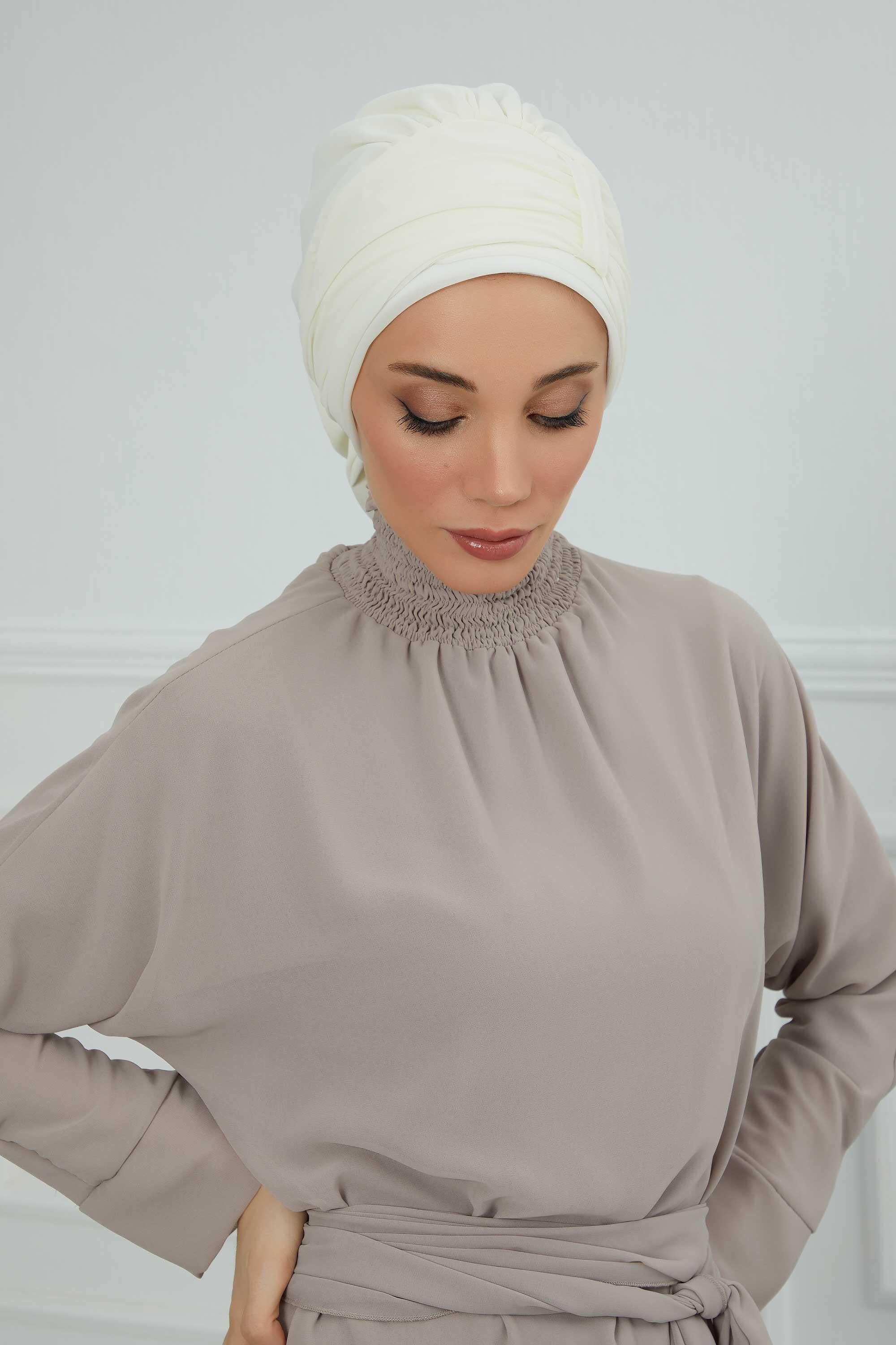 Pileli Tasarım Şifon Hazır Türban,HT-107,HT-107