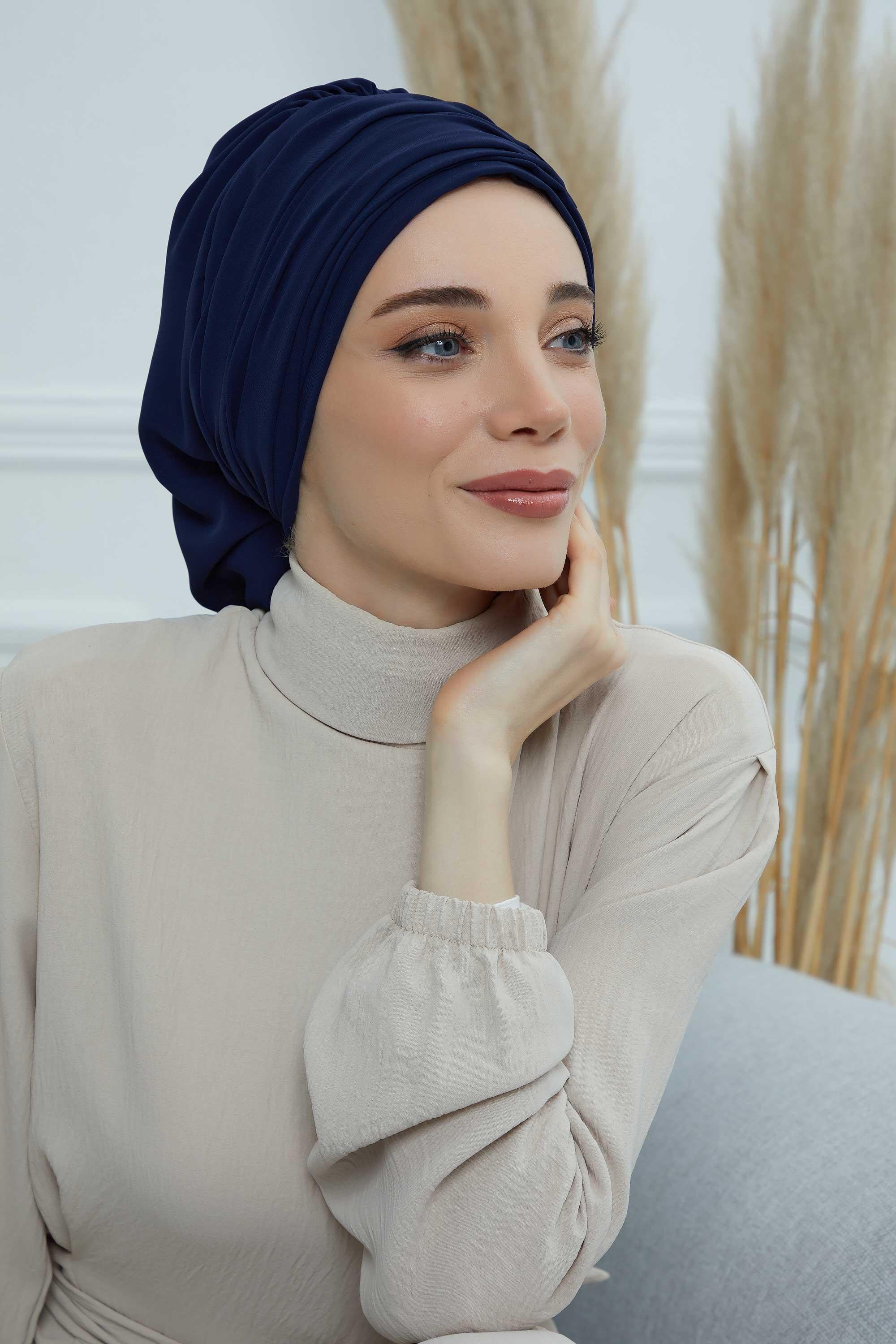 Pileli Tasarım Şifon Hazır Türban,HT-107,HT-107