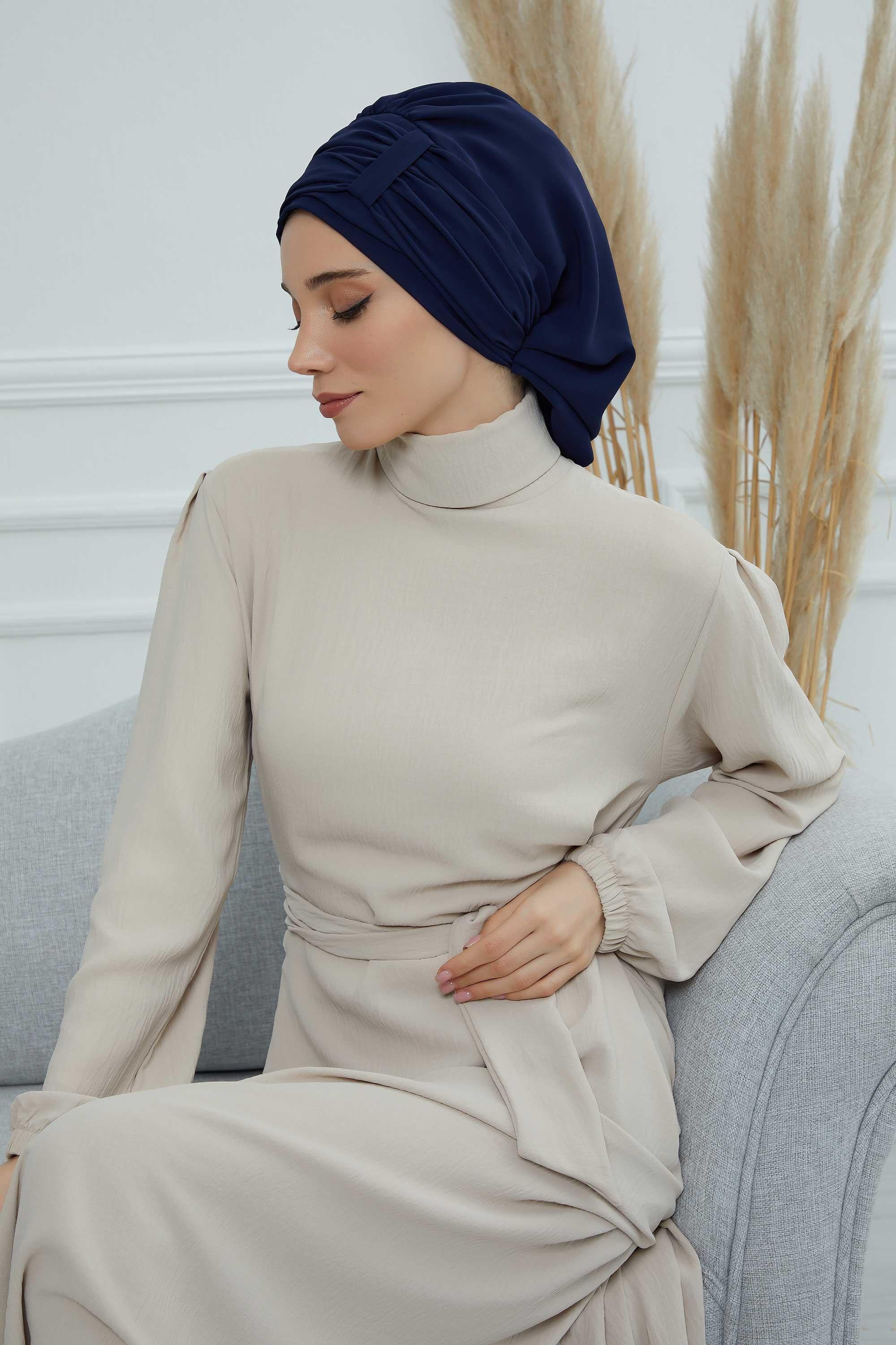 Pileli Tasarım Şifon Hazır Türban,HT-107,HT-107