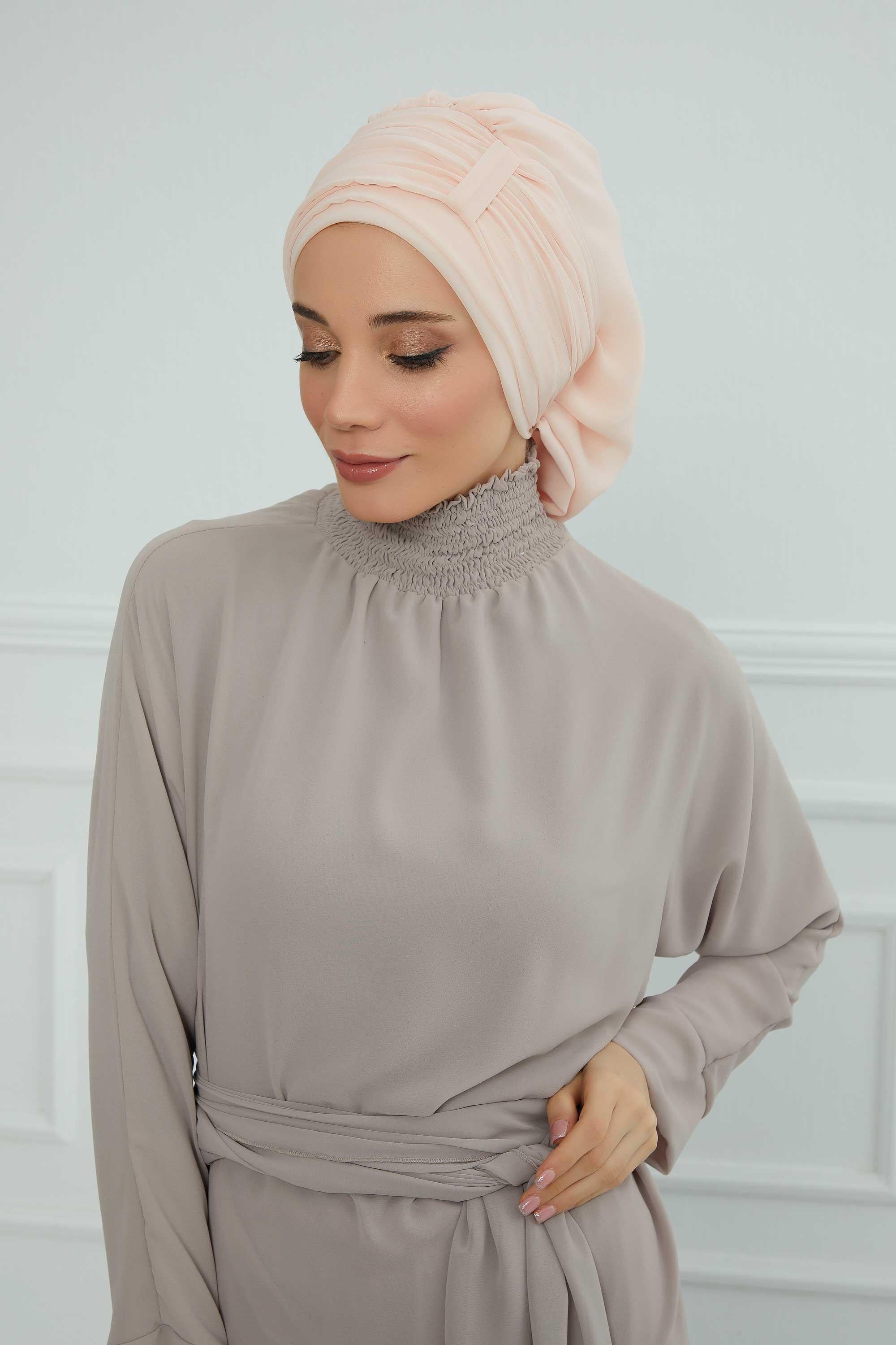 Pileli Tasarım Şifon Hazır Türban,HT-107,HT-107