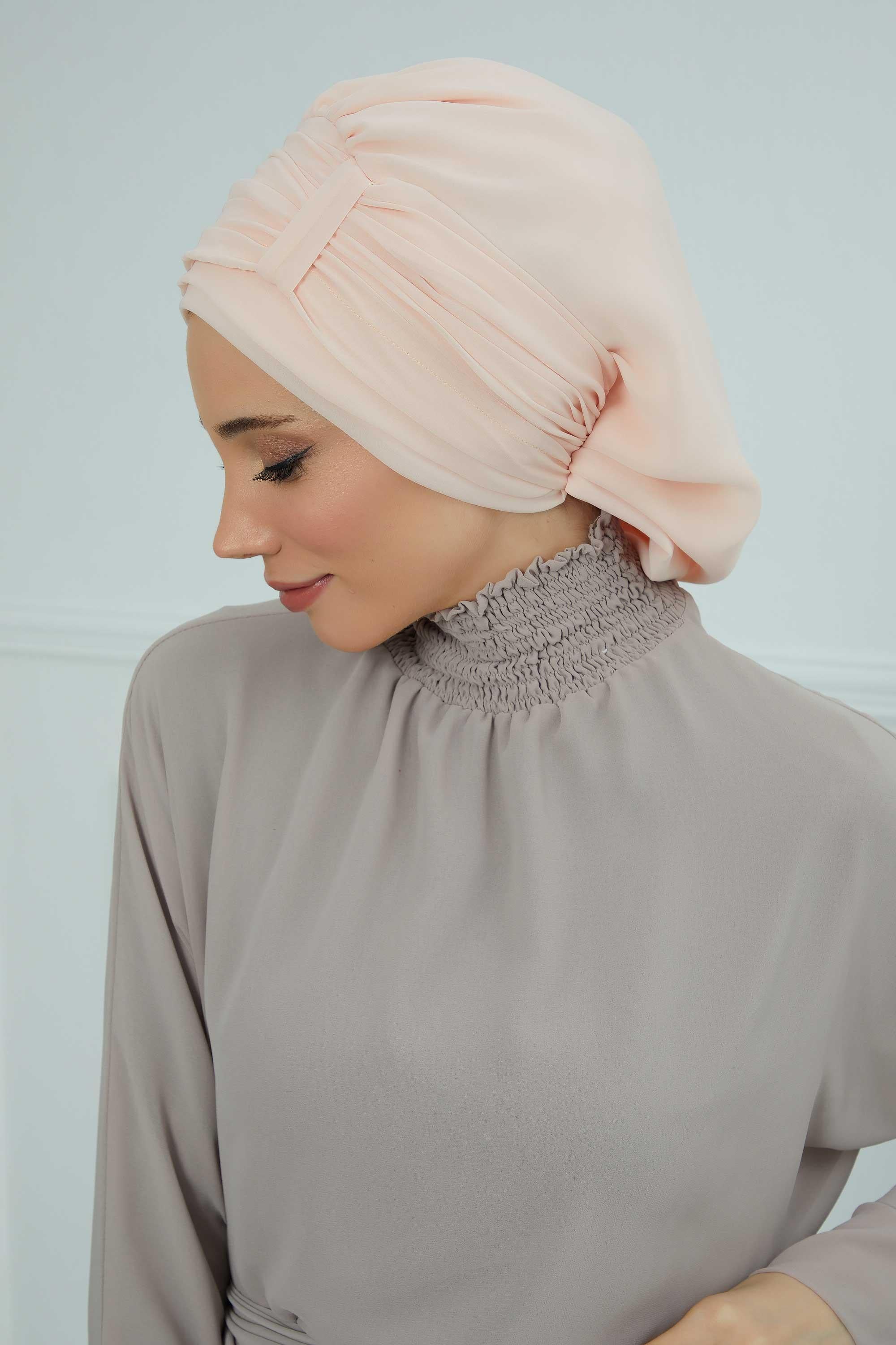 Pileli Tasarım Şifon Hazır Türban,HT-107,HT-107