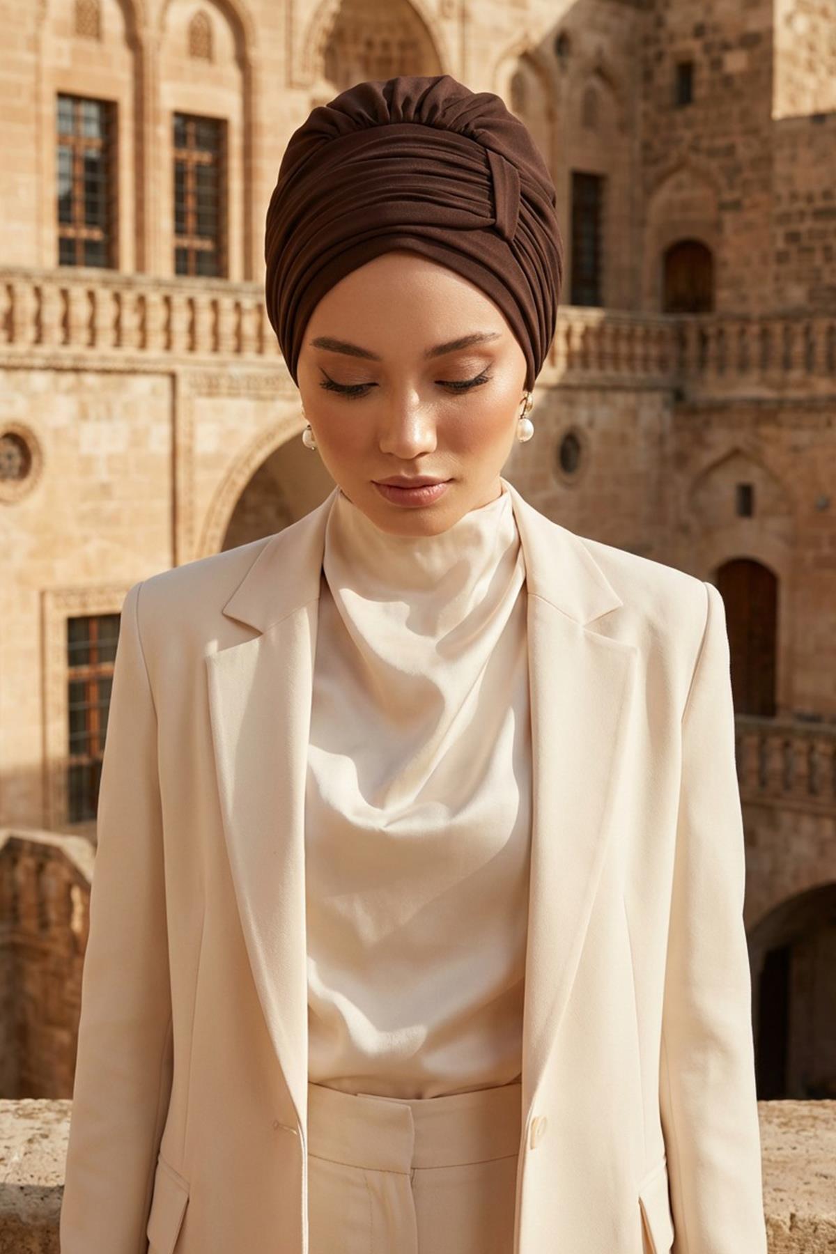 Pileli Tasarım Şifon Hazır Türban,HT-107,HT-107