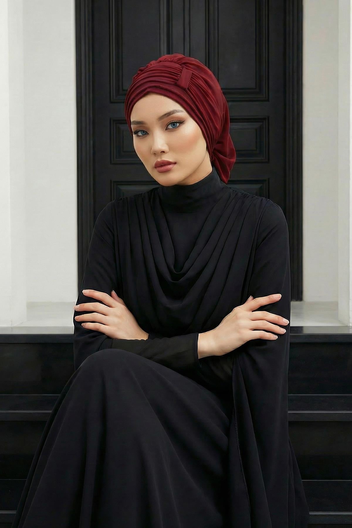 Pileli Tasarım Şifon Hazır Türban,HT-107,HT-107