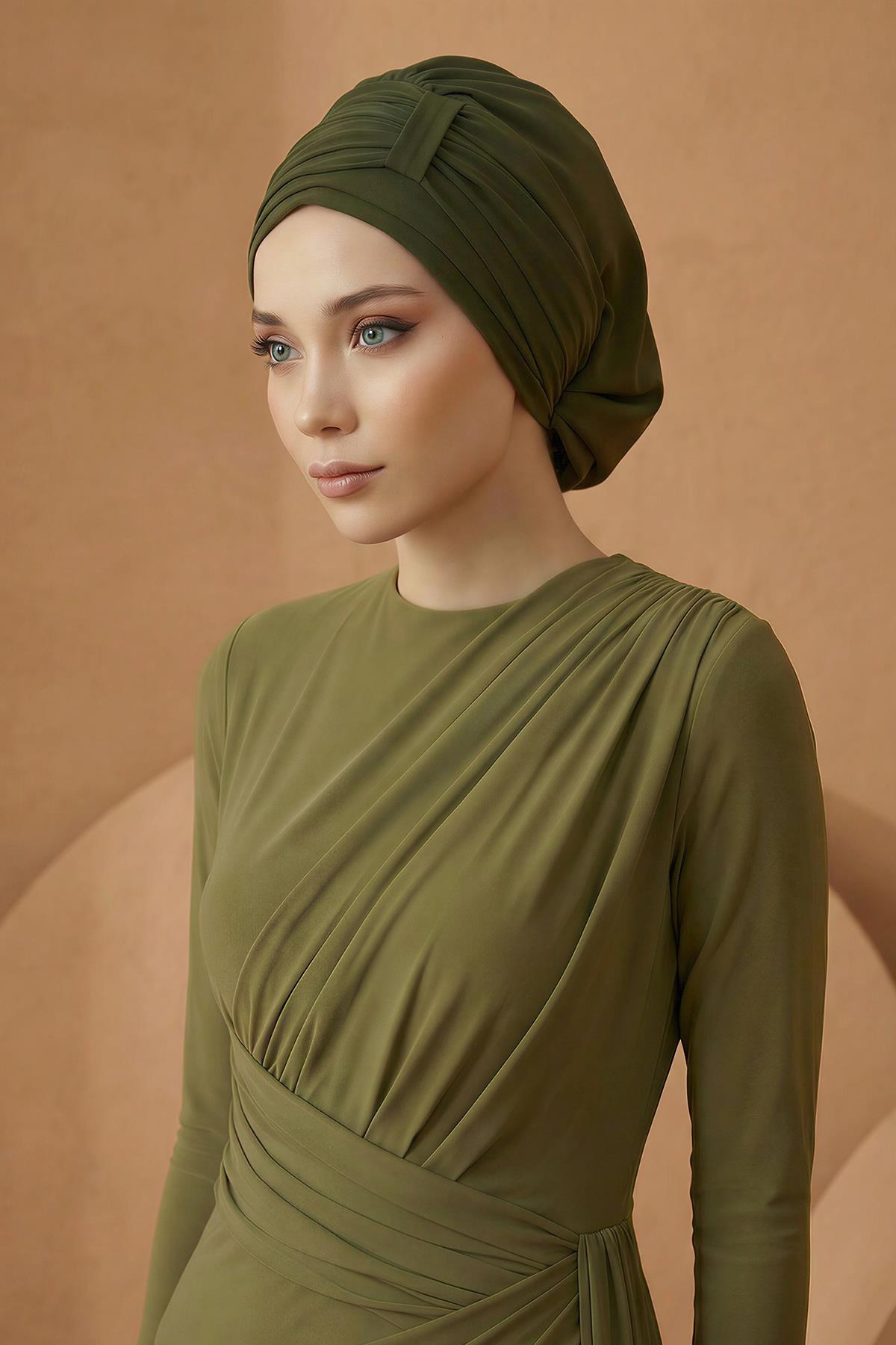 Pileli Tasarım Şifon Hazır Türban,HT-107,HT-107