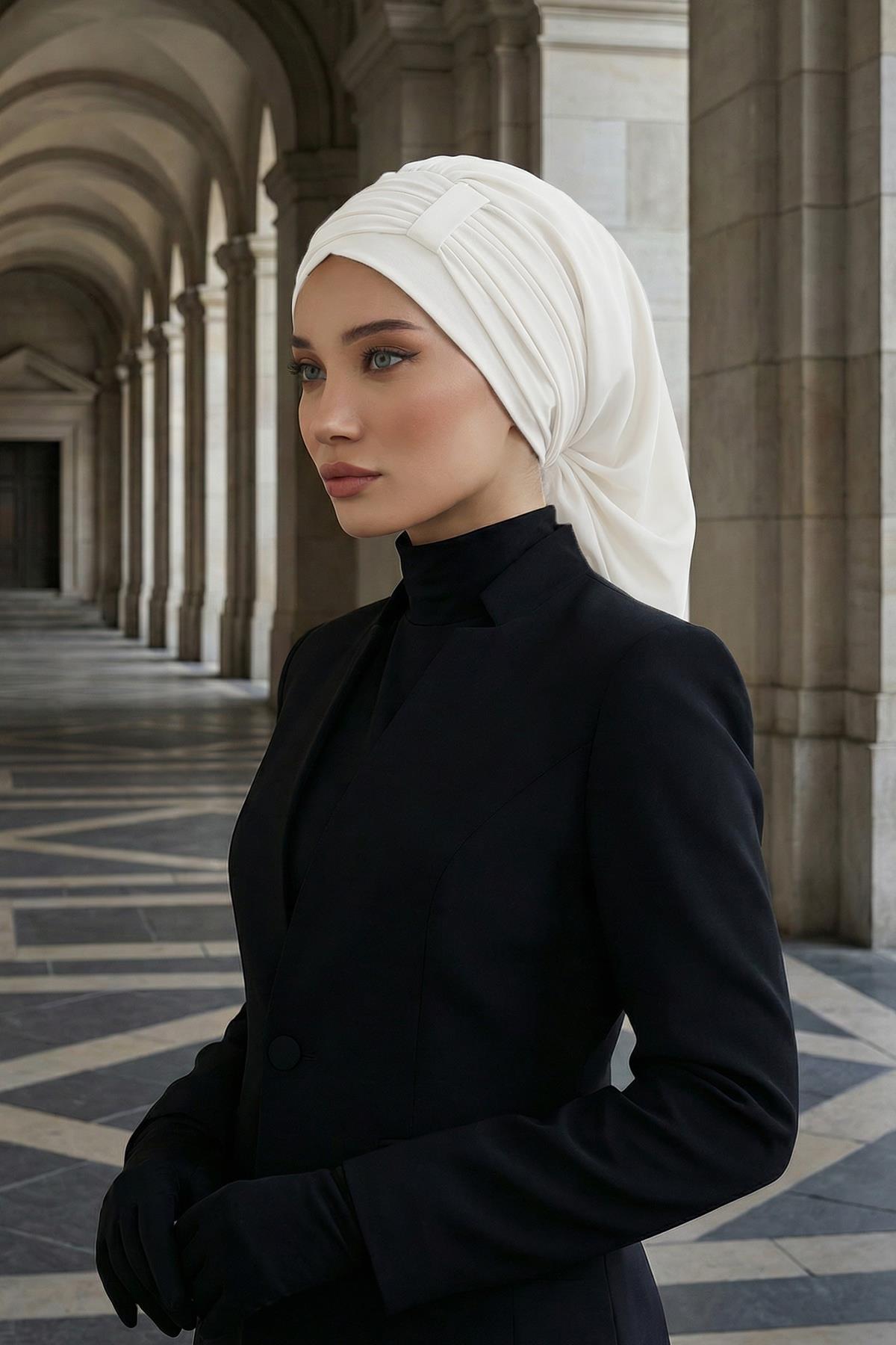 Pileli Tasarım Şifon Hazır Türban,HT-107,HT-107