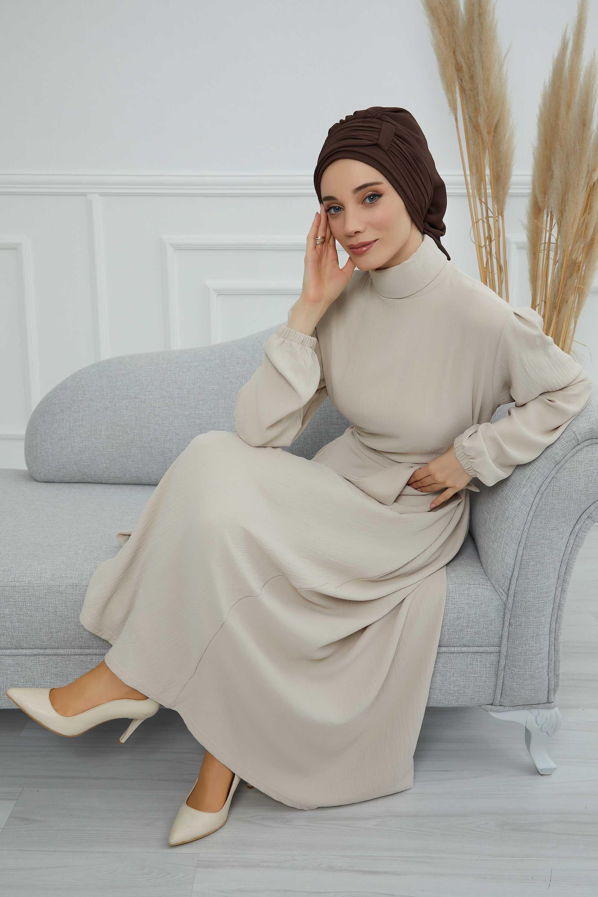 Pileli Tasarım Şifon Hazır Türban,HT-107,HT-107