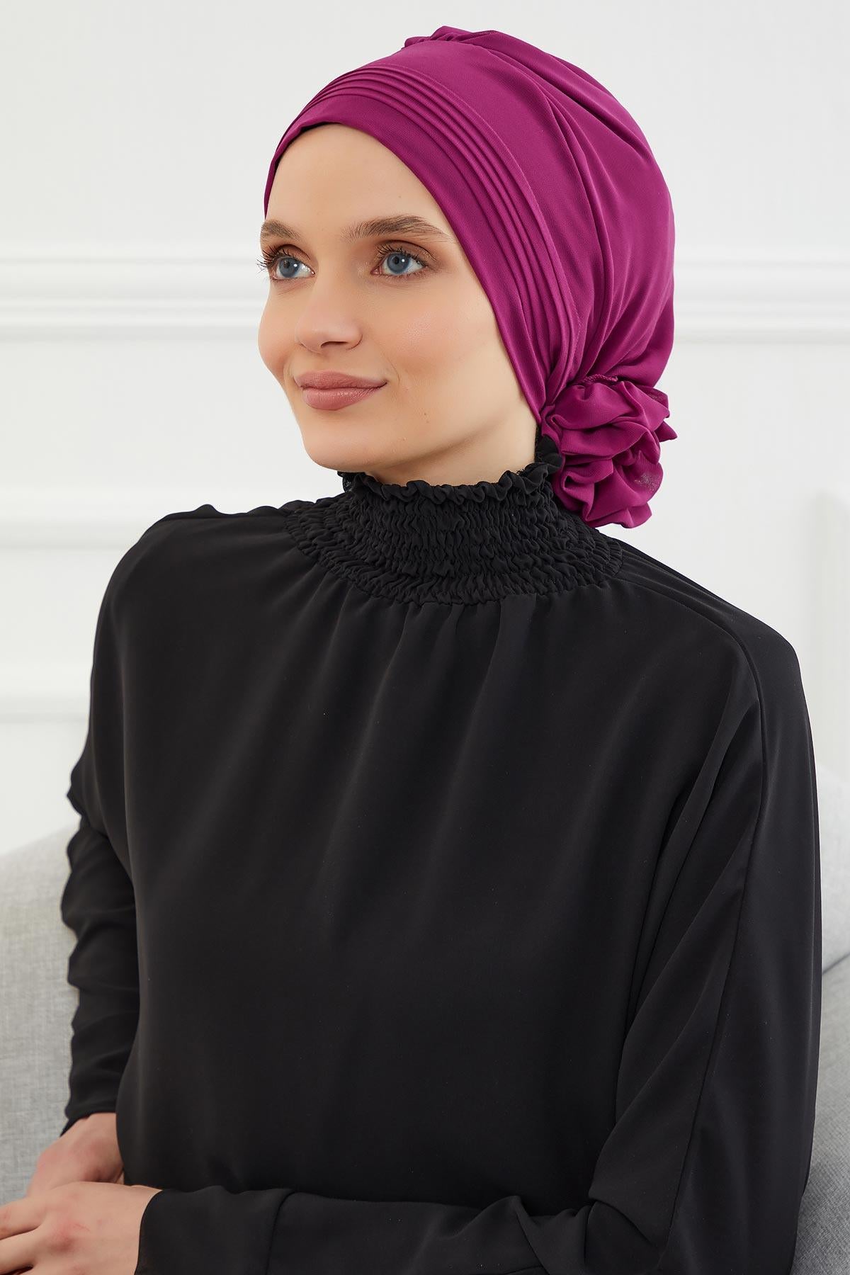 Dikişli Pileli Şifon Hazır Türban,HT-31