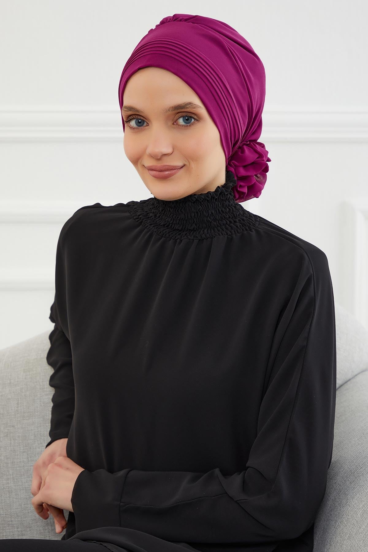 Dikişli Pileli Şifon Hazır Türban,HT-31