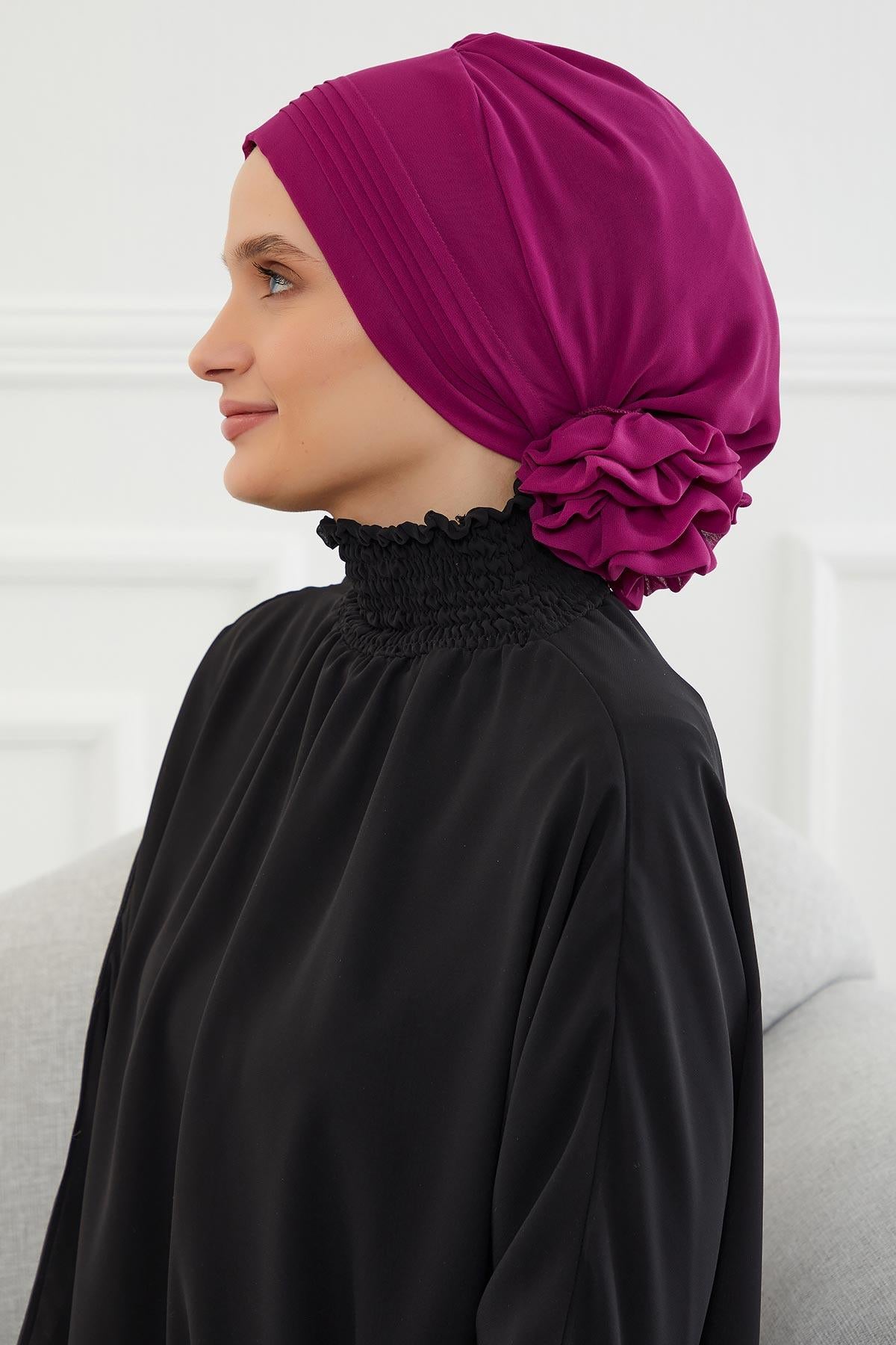 Dikişli Pileli Şifon Hazır Türban,HT-31