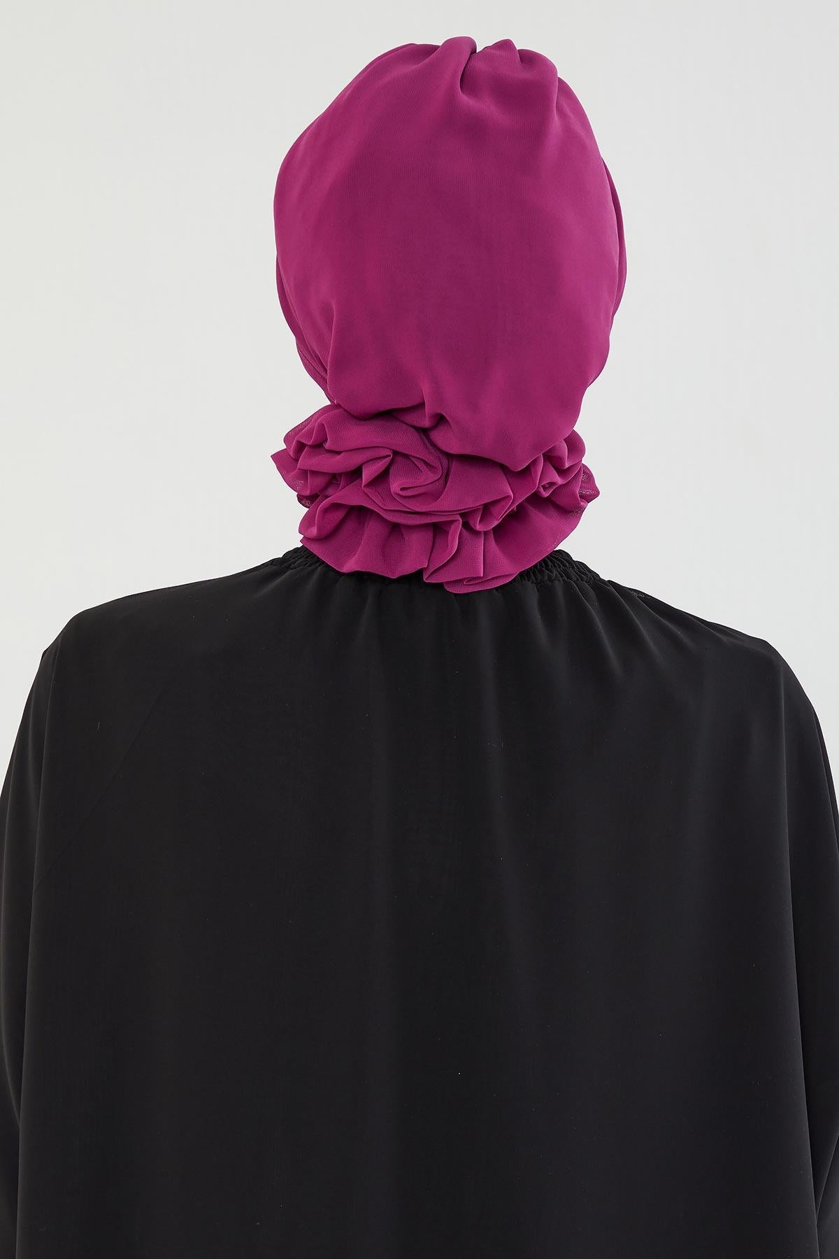 Dikişli Pileli Şifon Hazır Türban,HT-31