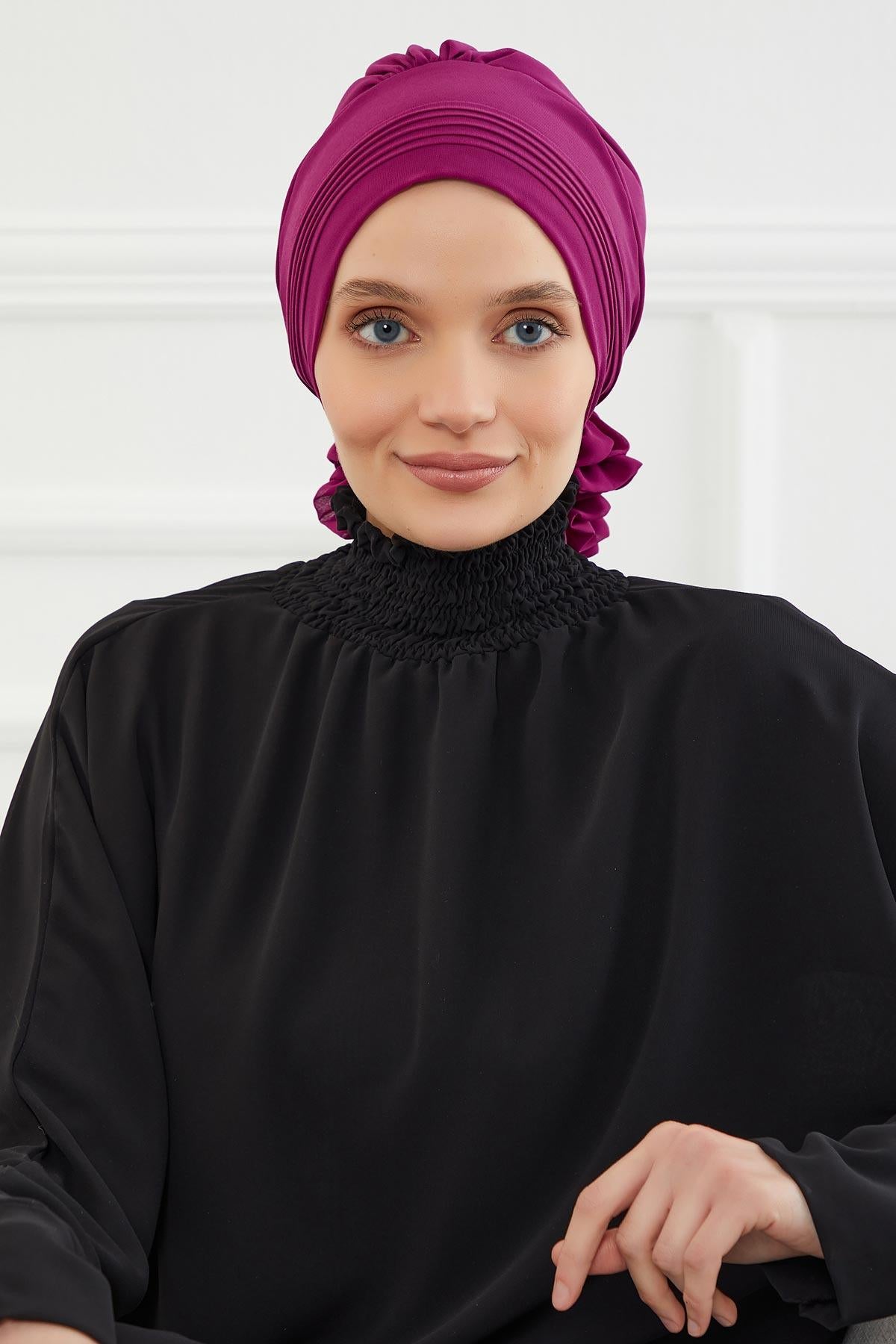 Dikişli Pileli Şifon Hazır Türban,HT-31