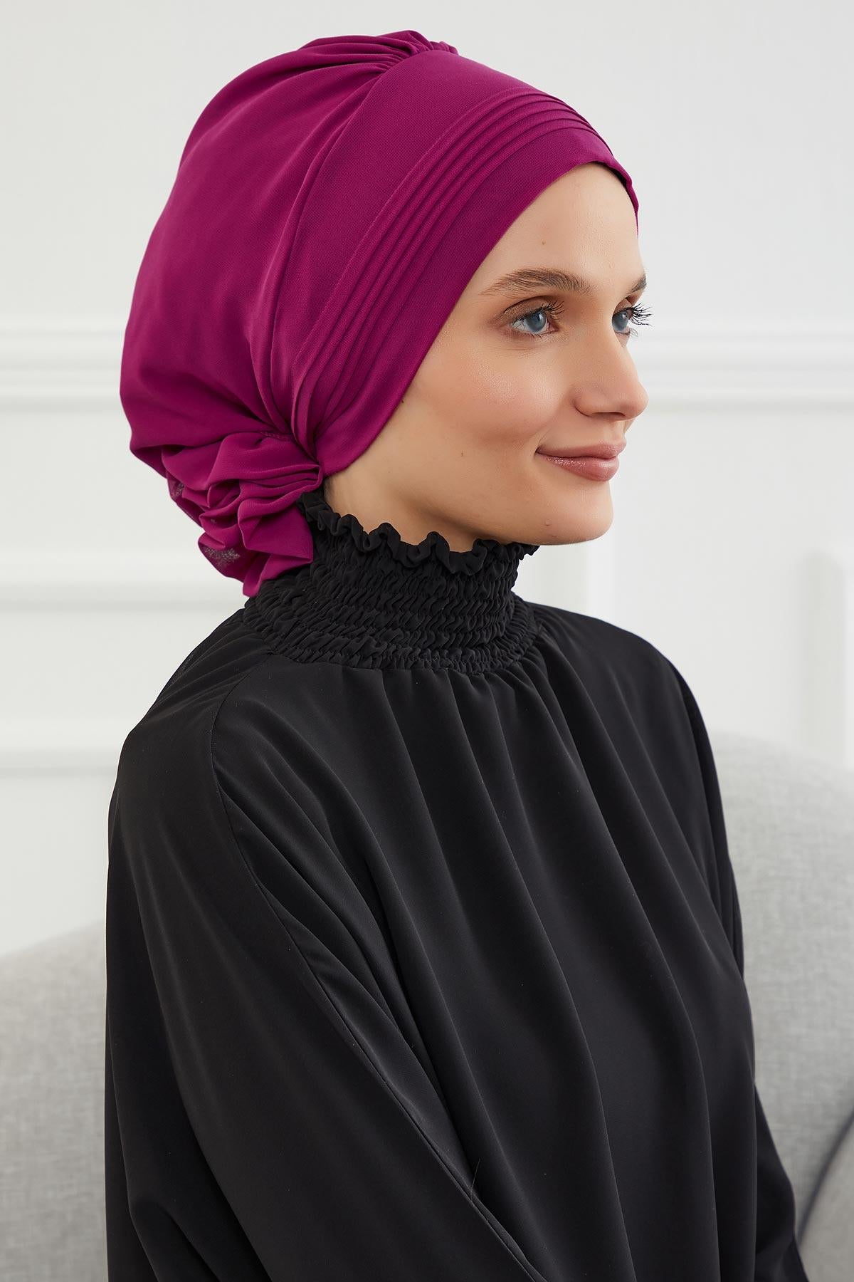 Dikişli Pileli Şifon Hazır Türban,HT-31