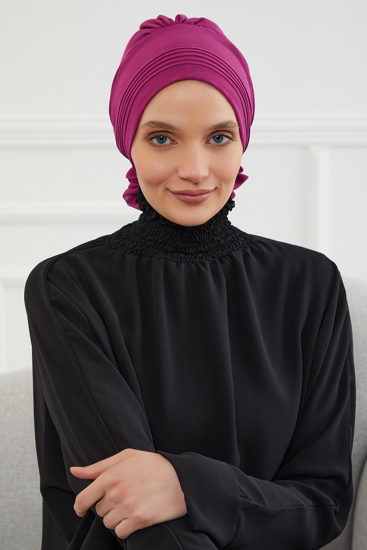 Dikişli Pileli Şifon Hazır Türban,HT-31