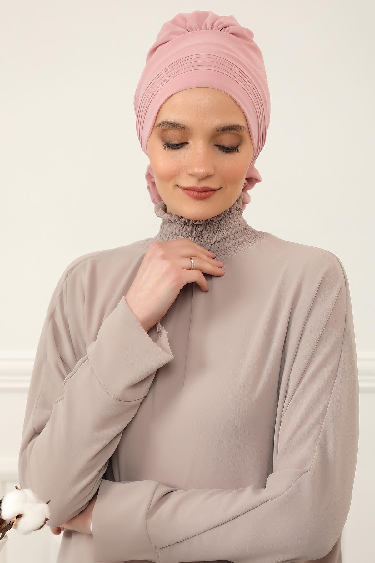 Dikişli Pileli Şifon Hazır Türban,HT-31