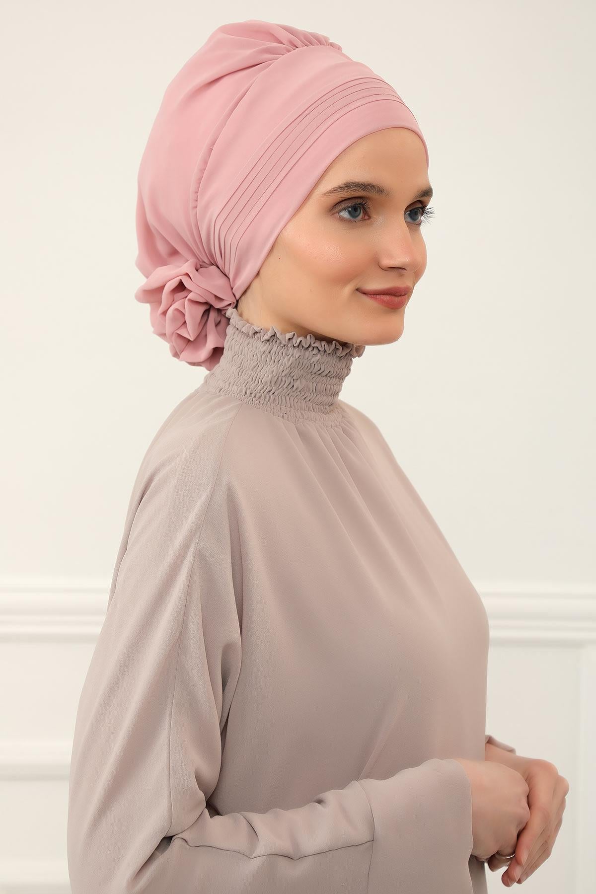 Dikişli Pileli Şifon Hazır Türban,HT-31