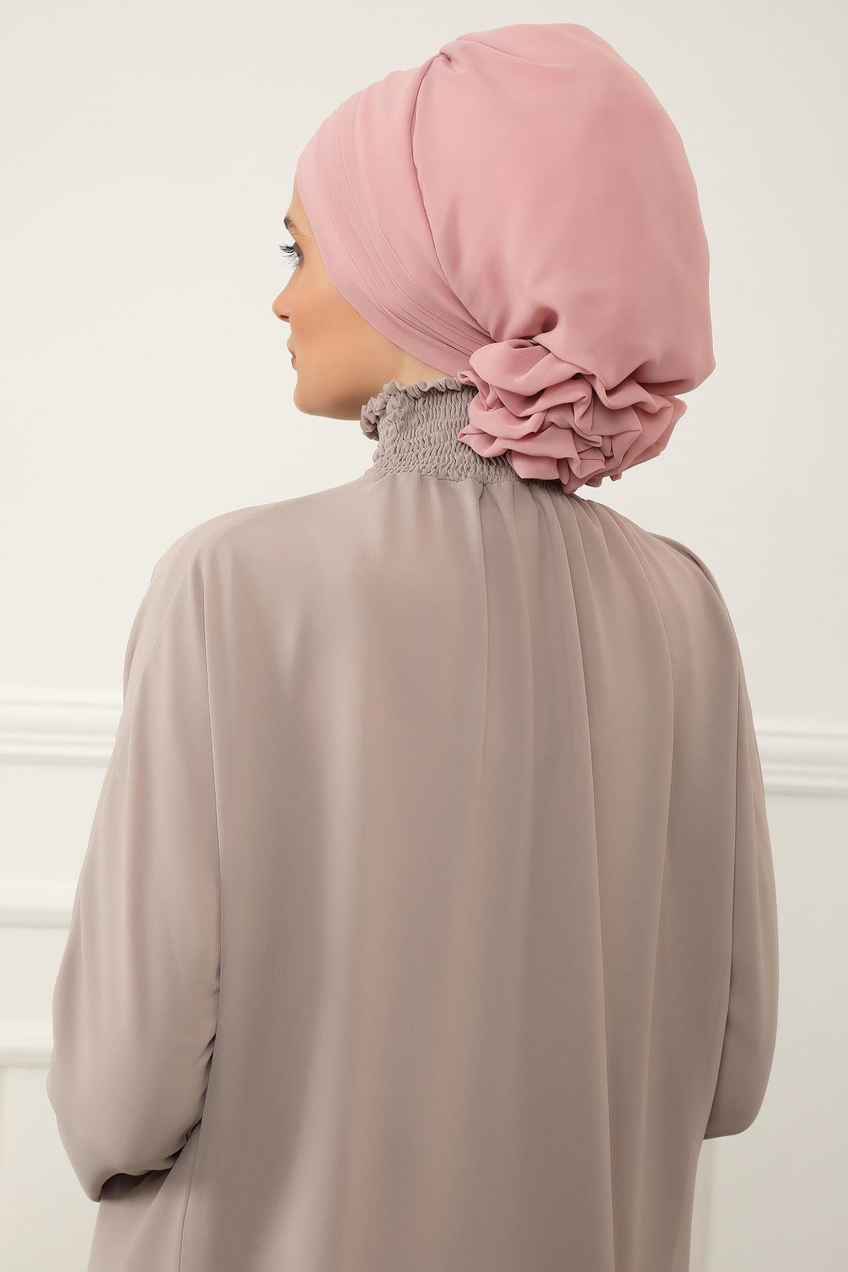 Dikişli Pileli Şifon Hazır Türban,HT-31