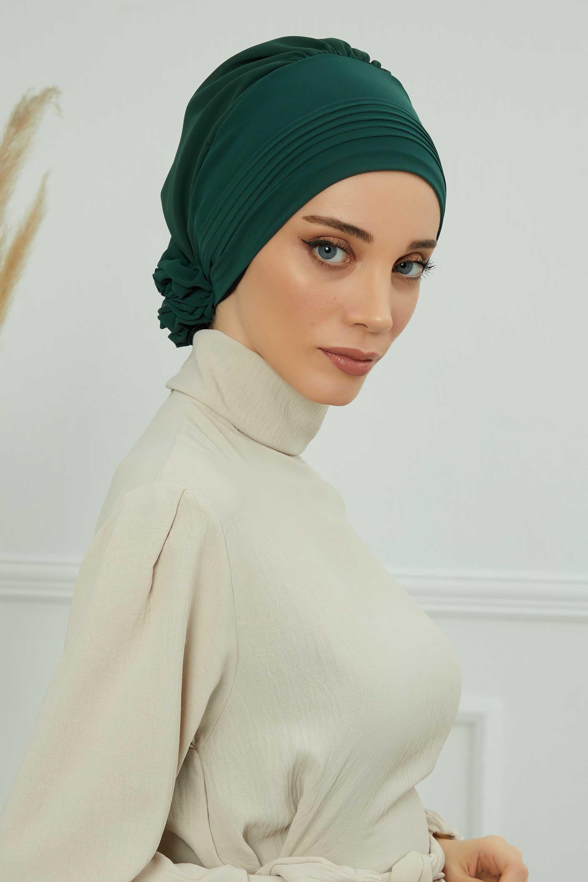 Dikişli Pileli Şifon Hazır Türban,HT-31